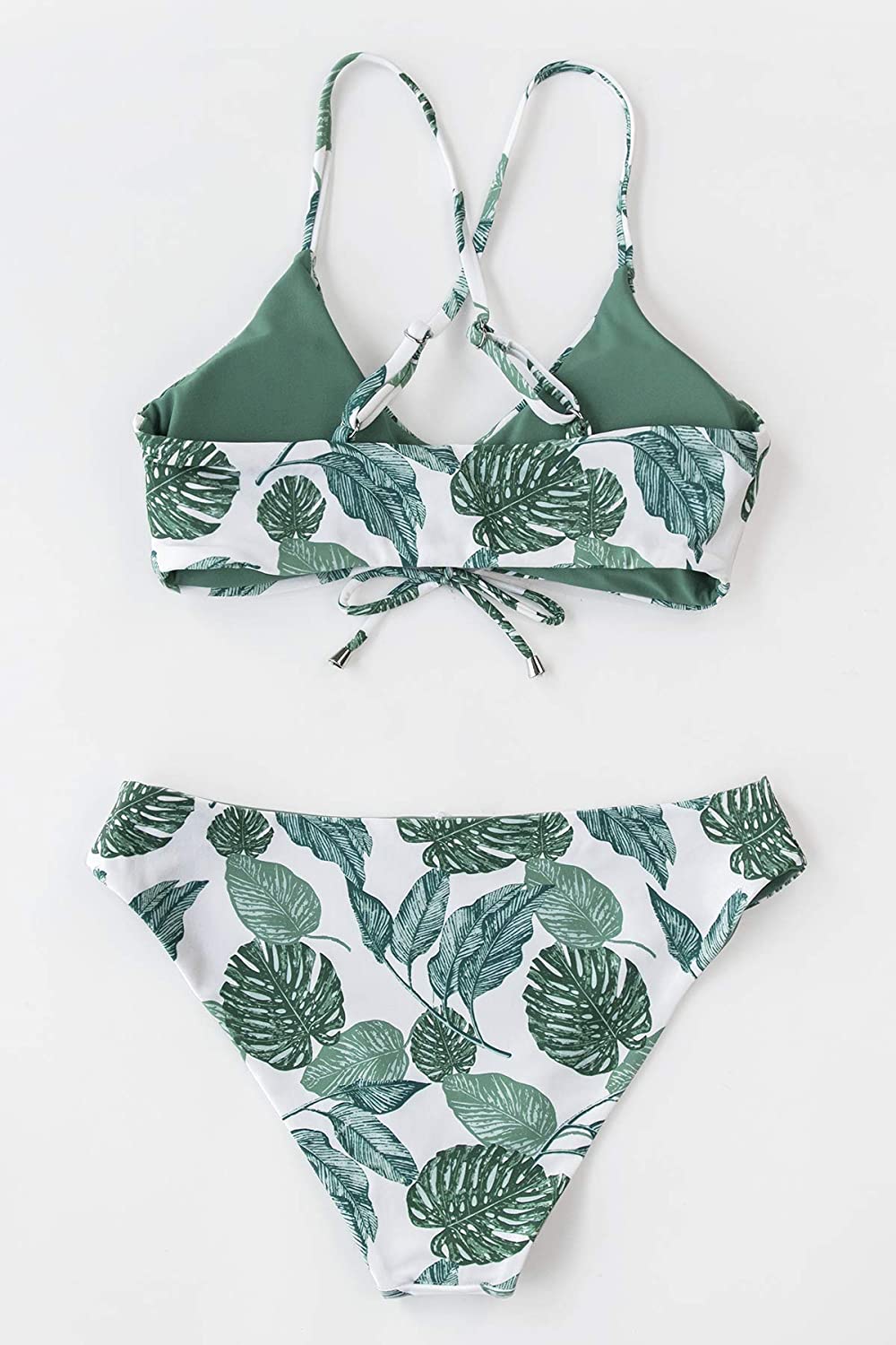 CUPSHE Women's Reversible Lace Up Bikini Sets Floral and Striped