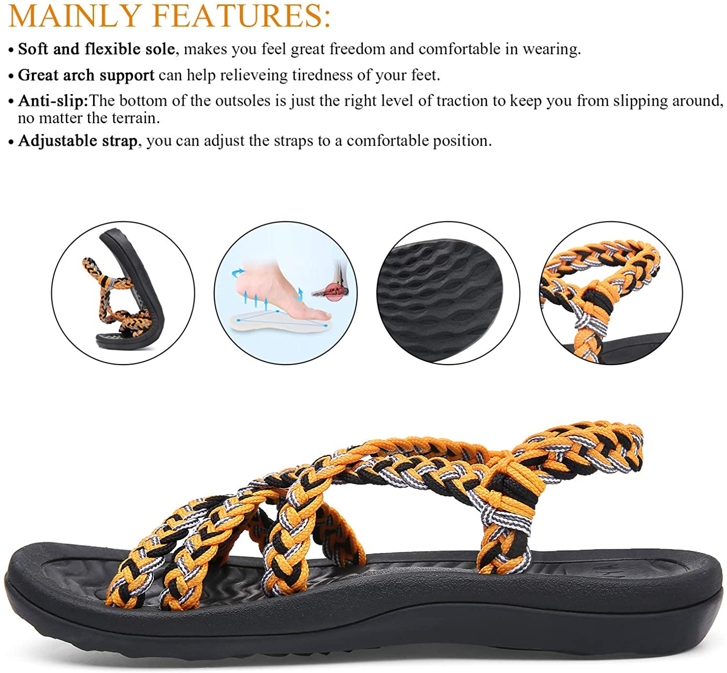 MEGNYA Women's Comfortable Walking Sandals with Arch Support Waterproof for Walking/Hiking/Travel/Wedding/Water Spot/Beach