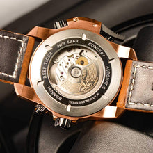 
                        
                          Load image into Gallery viewer, Reef Tiger Mens Sport Mechanical Watches with Steel Black Dial Automatic Watch Calfskin Leather Strap RGA3591
                        
                      