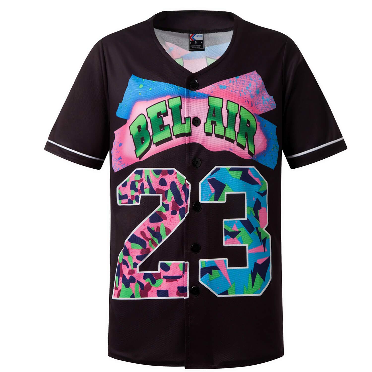 MOLPE 90s Hip Hop Clothing for Men and Women, Unisex Bel Air 23 Baseball Jersey, Mens Printed Urban Shirts for Party