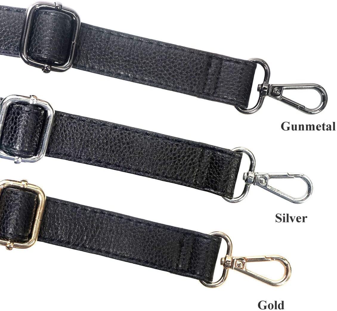 Beaulegan Purse Strap Replacement - Full Grain Microfiber Leather - 59 Inch Long Adjustable for Crossbody Shoulder Bag - 1 Inch Wide, Black / Silver