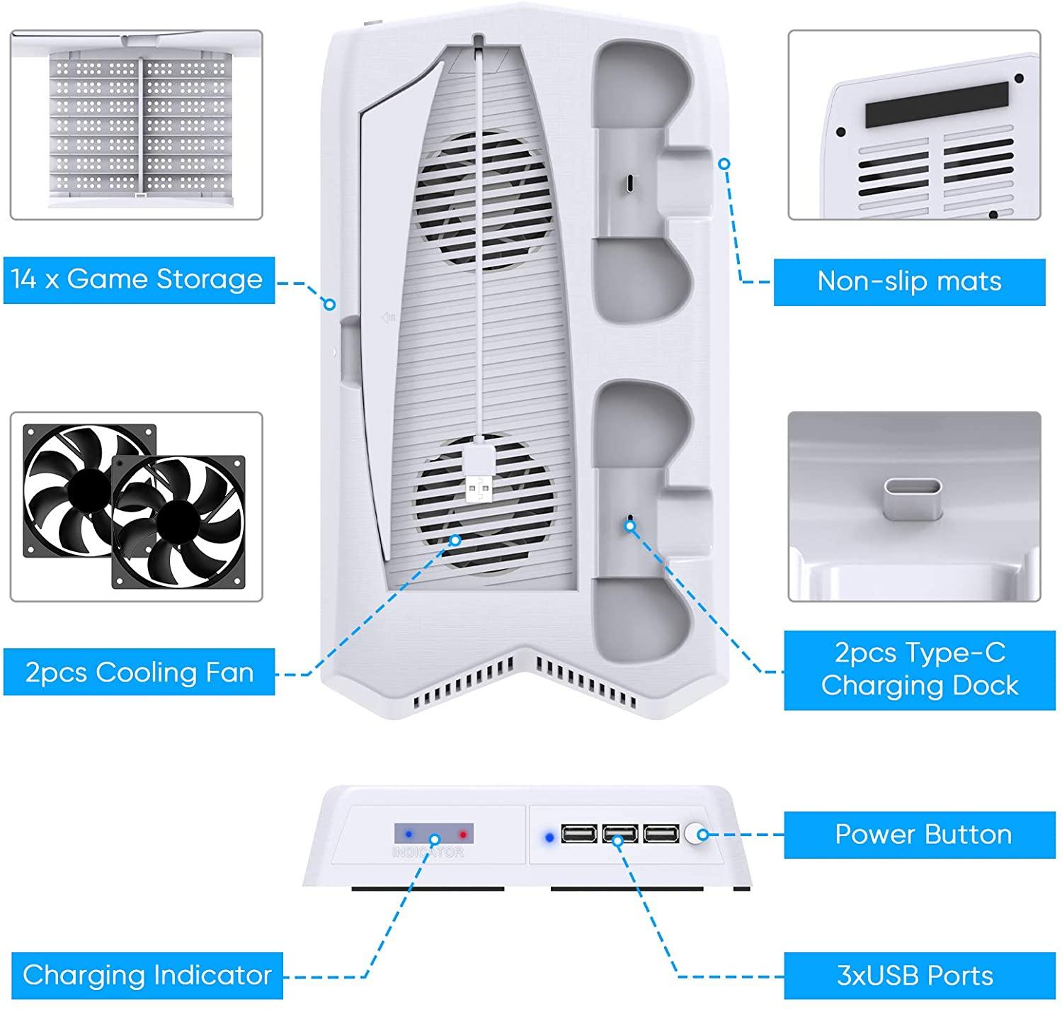 Vertical Stand for Playstation 5 with Cooling Fan Charging Station - JOY2ESpree