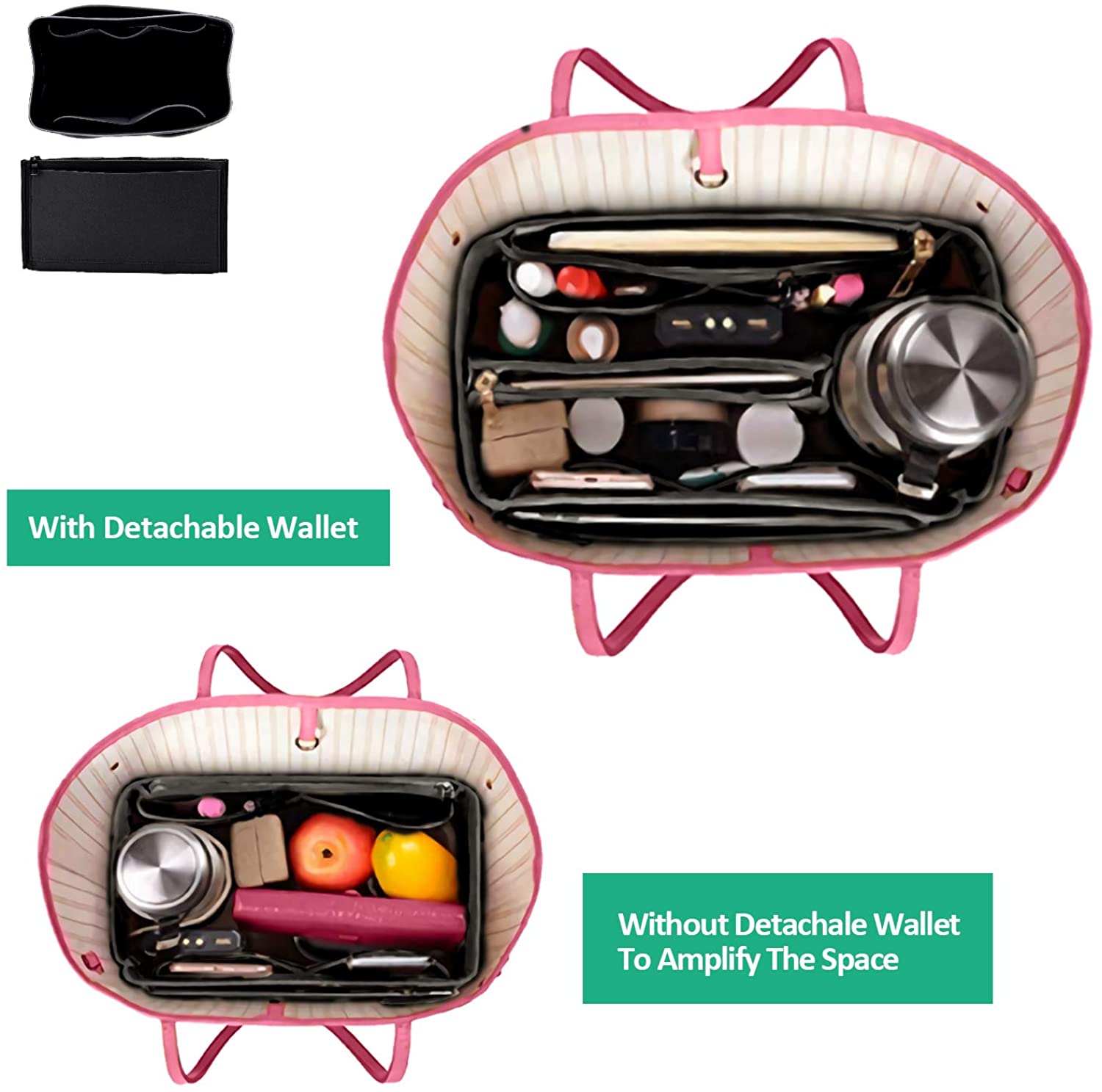 MA STRAP Felt Insert Organizer Bag Handbag Organizer Insert with Zipper Pouch for Speedy Neverfull Longchamp Tote