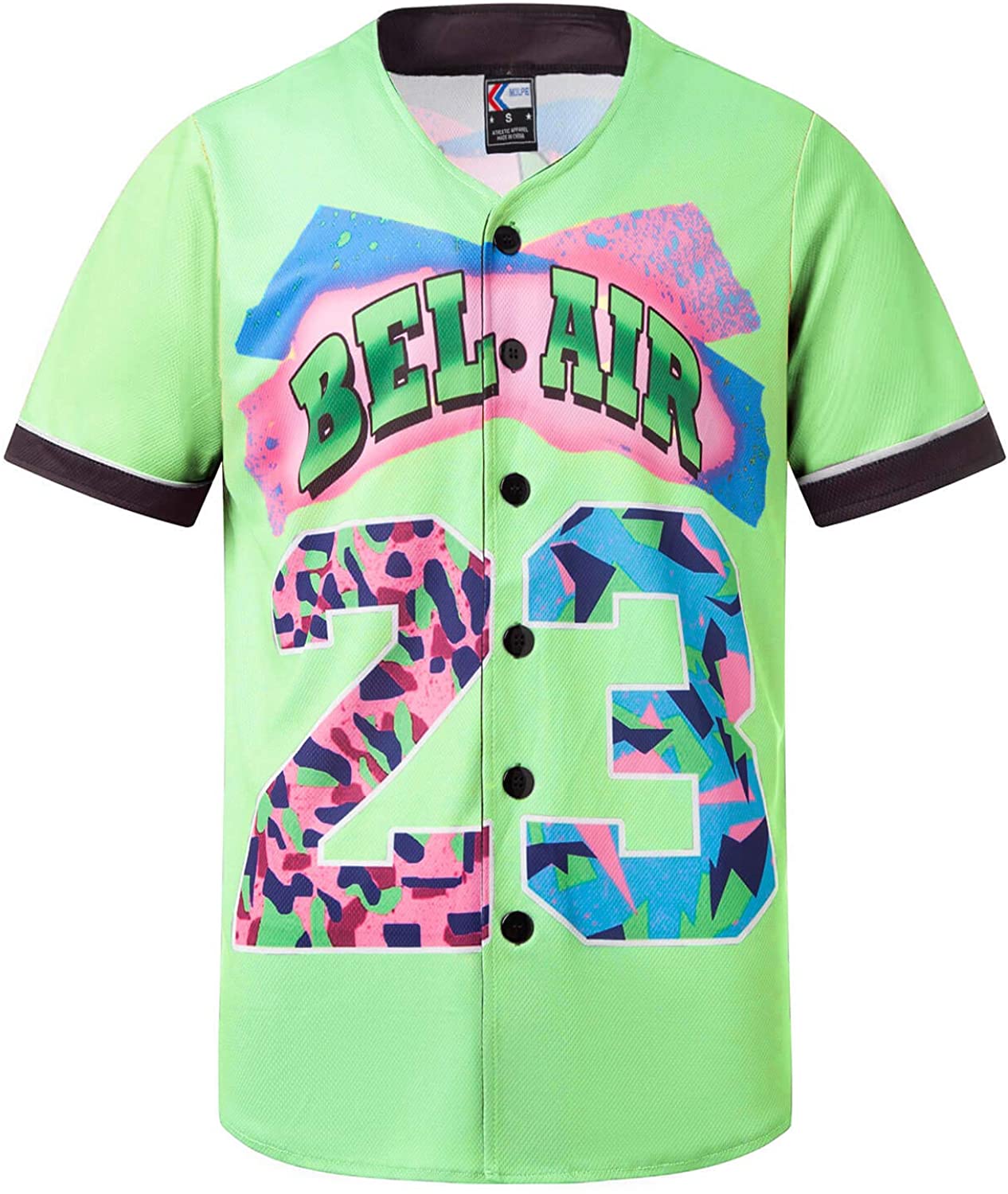 MOLPE 90s Hip Hop Clothing for Men and Women, Unisex Bel Air 23 Baseball Jersey, Mens Printed Urban Shirts for Party