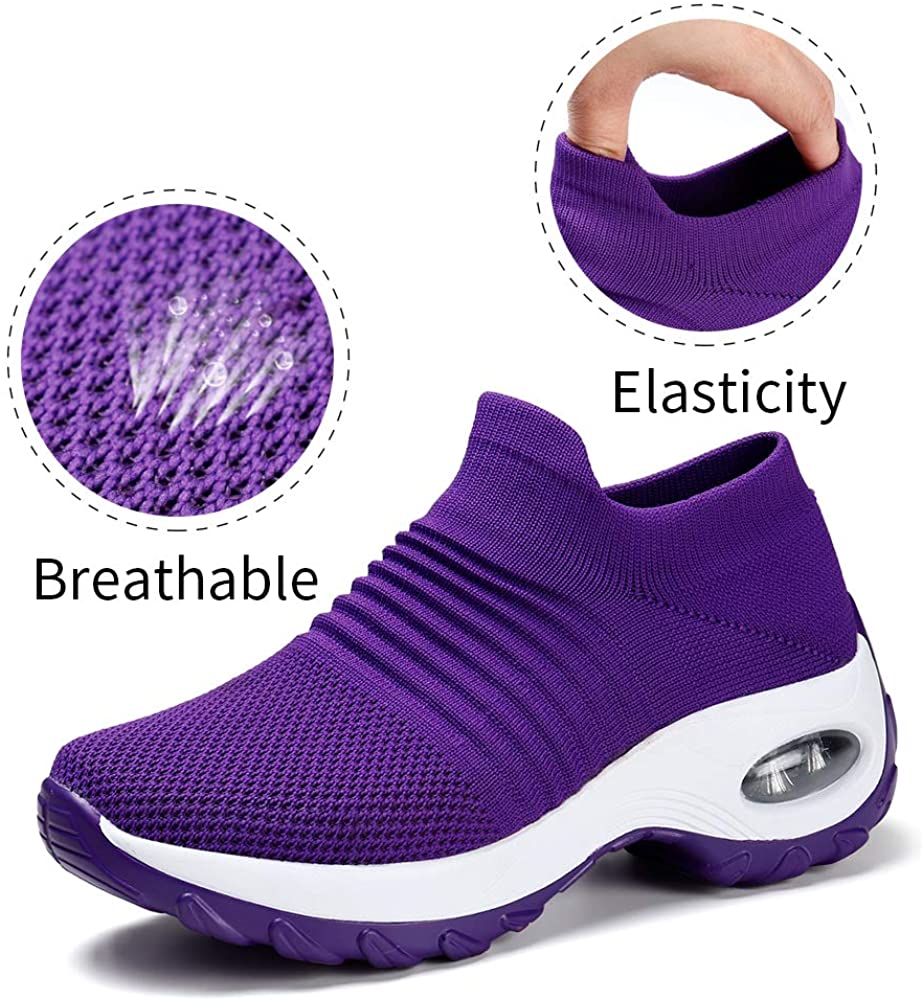 STQ Slip On Breathe Mesh Walking Shoes Women Fashion Sneakers Comfort Wedge Platform Loafers