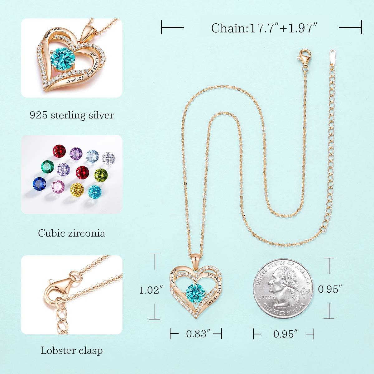 CDE Forever Love Heart Women Necklace 925 Sterling Silver Rose Gold Plated Birthstone Pendant Necklaces for Women - JOY2ESpree
