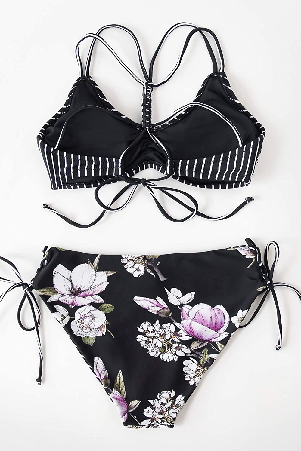 CUPSHE Women's Back Braided Straps Reversible Bottom Strappy Lace Up Bikini Sets