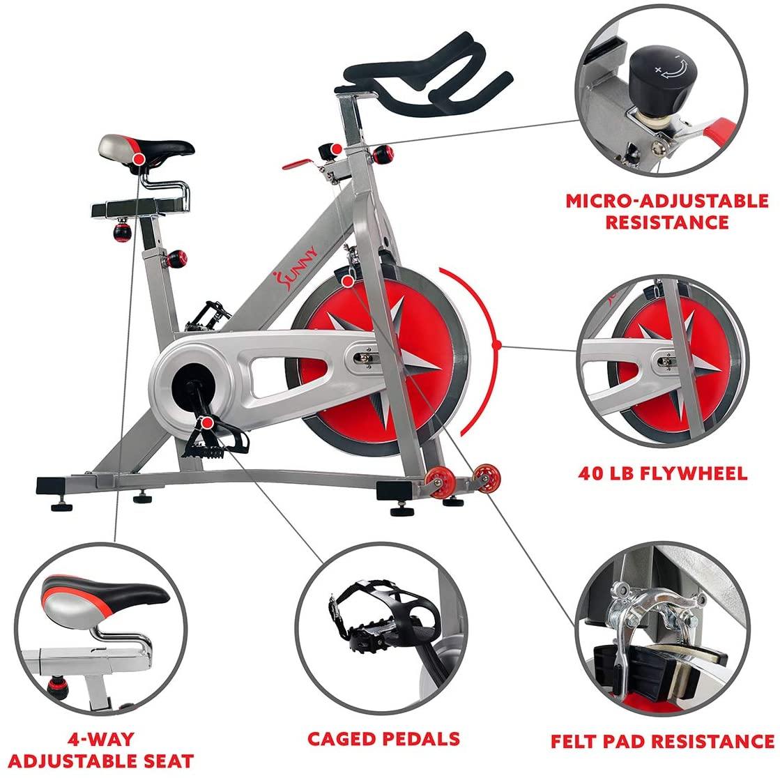 Sunny Health & Fitness Indoor Cycling Exercise Bike with 40 LB Flywheel and Dual Felt Resistance - Pro / Pro II - JOY2ESpree