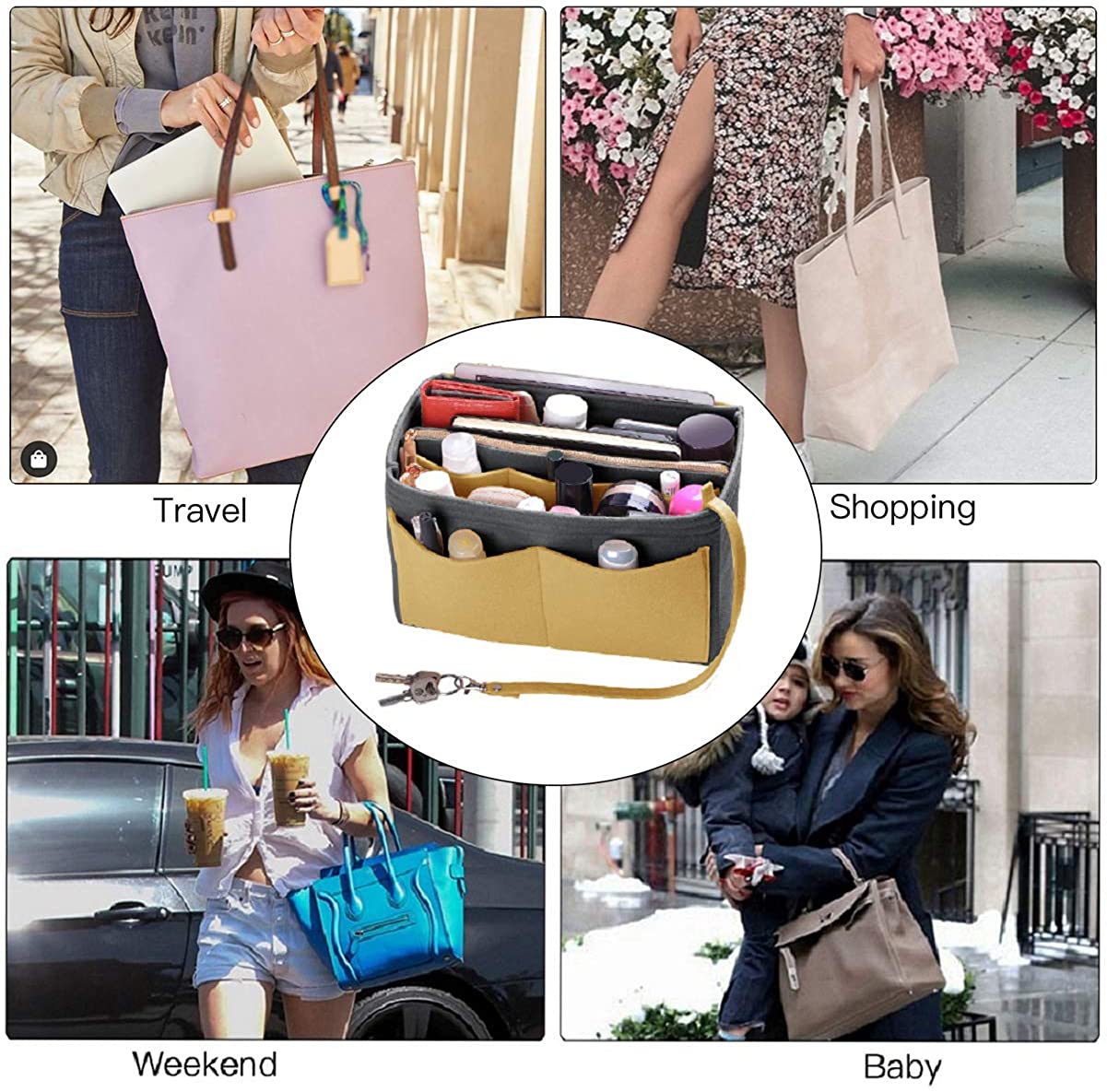 Purse Organizer Insert, Felt Bag organizer with zipper, Handbag & Tote Shaper, For Speedy Neverfull Tote, 5 Sizes