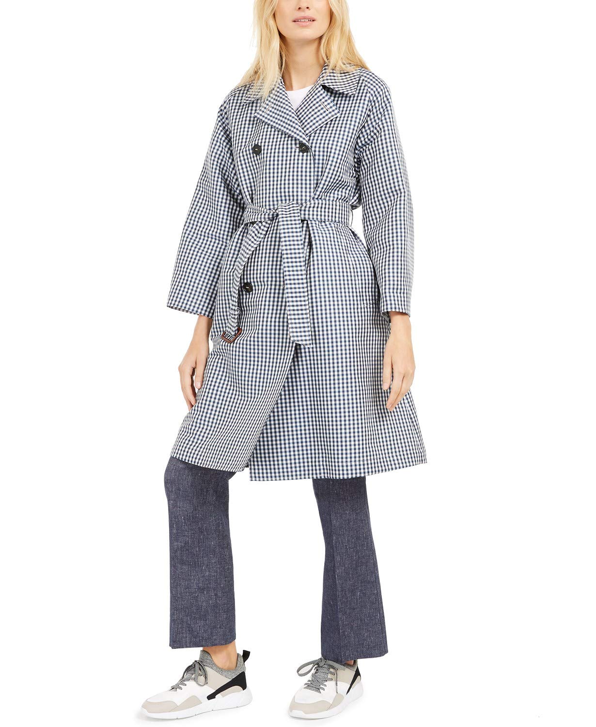 MAXMARA Weekend Max Mara Dingo Checked Trench Coat Blue Azure 6