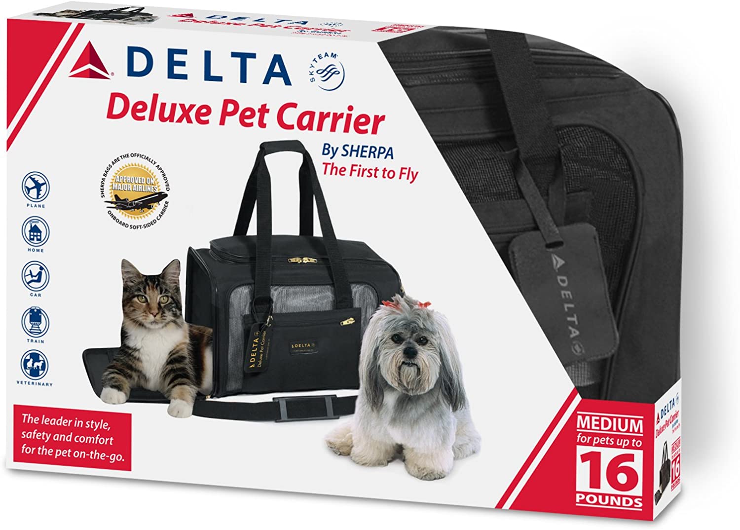 Sherpa Original Deluxe Airline Approved Pet Carrier, Medium, Black
