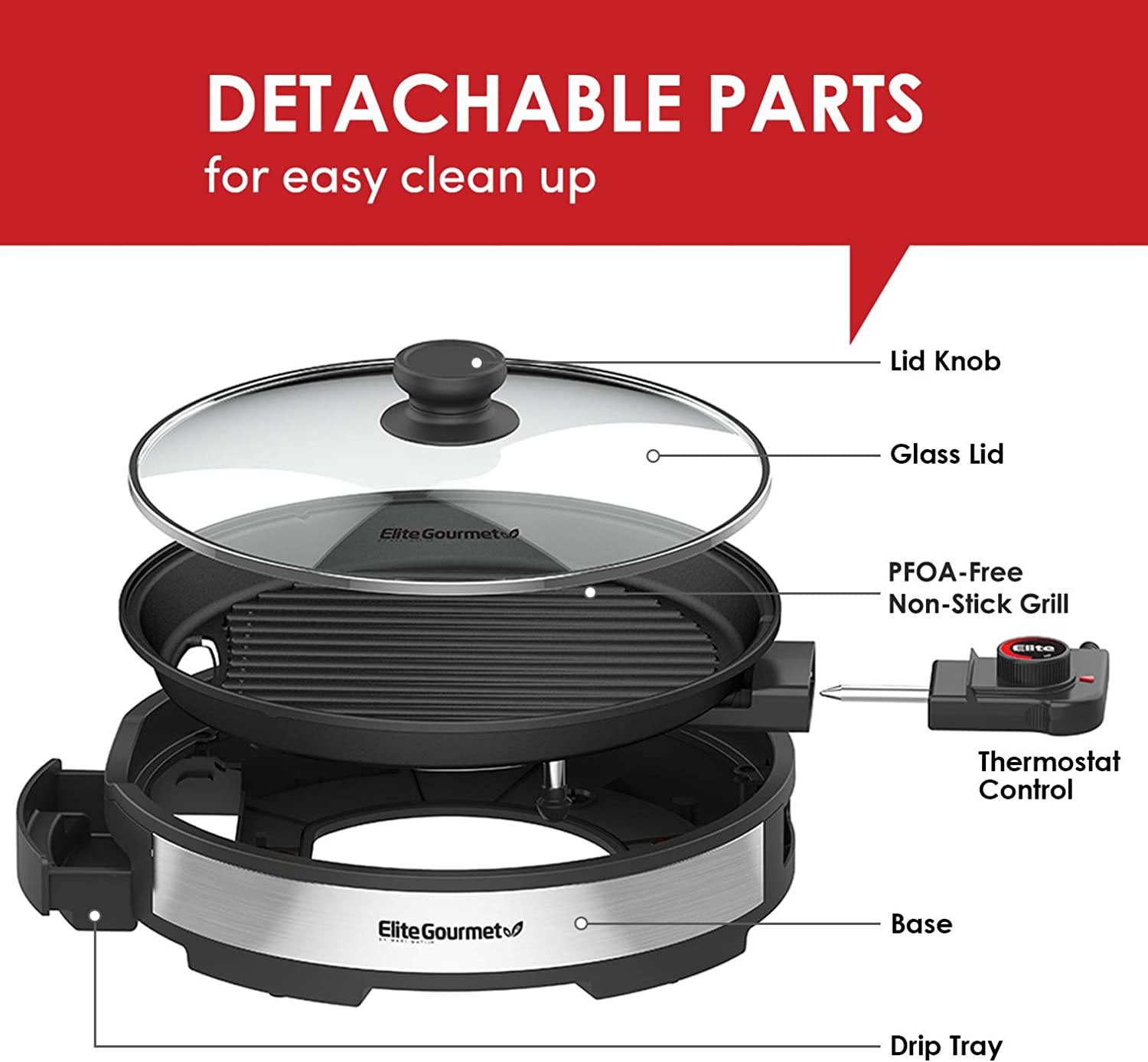 Elite Gourmet Smokeless Indoor Electric BBQ Grill with Glass Lid Dishwasher Safe - JOY2ESpree