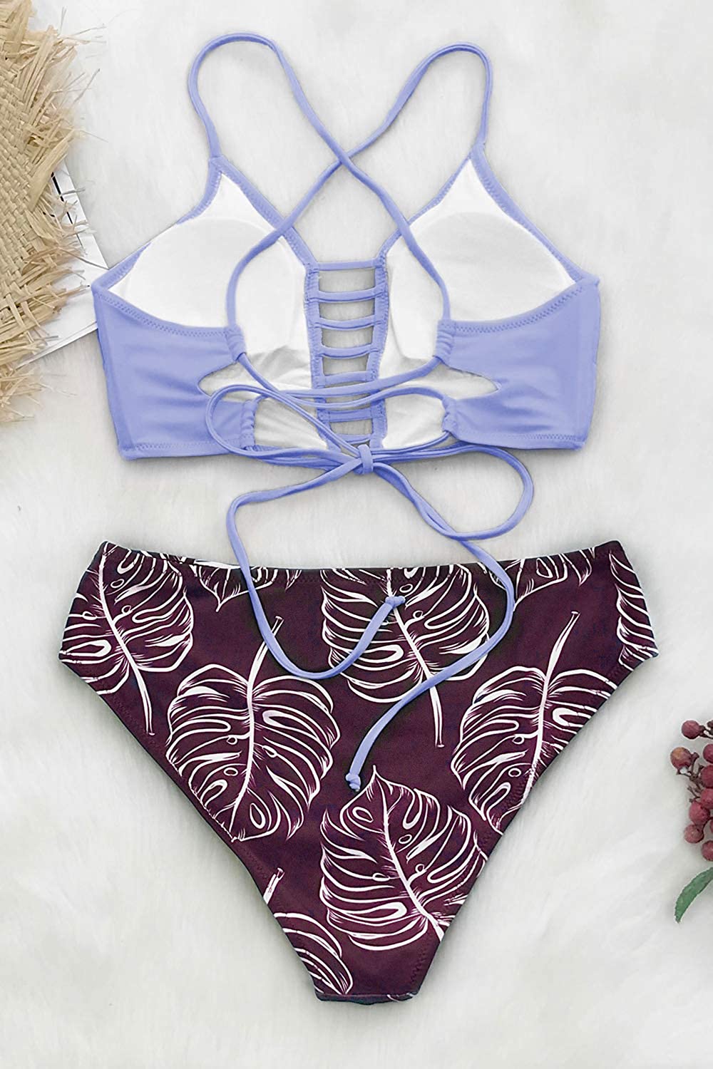 CUPSHE Women’s Bikini Swimsuit Floral Print Lace Up Strappy Two Piece Bathing Suit
