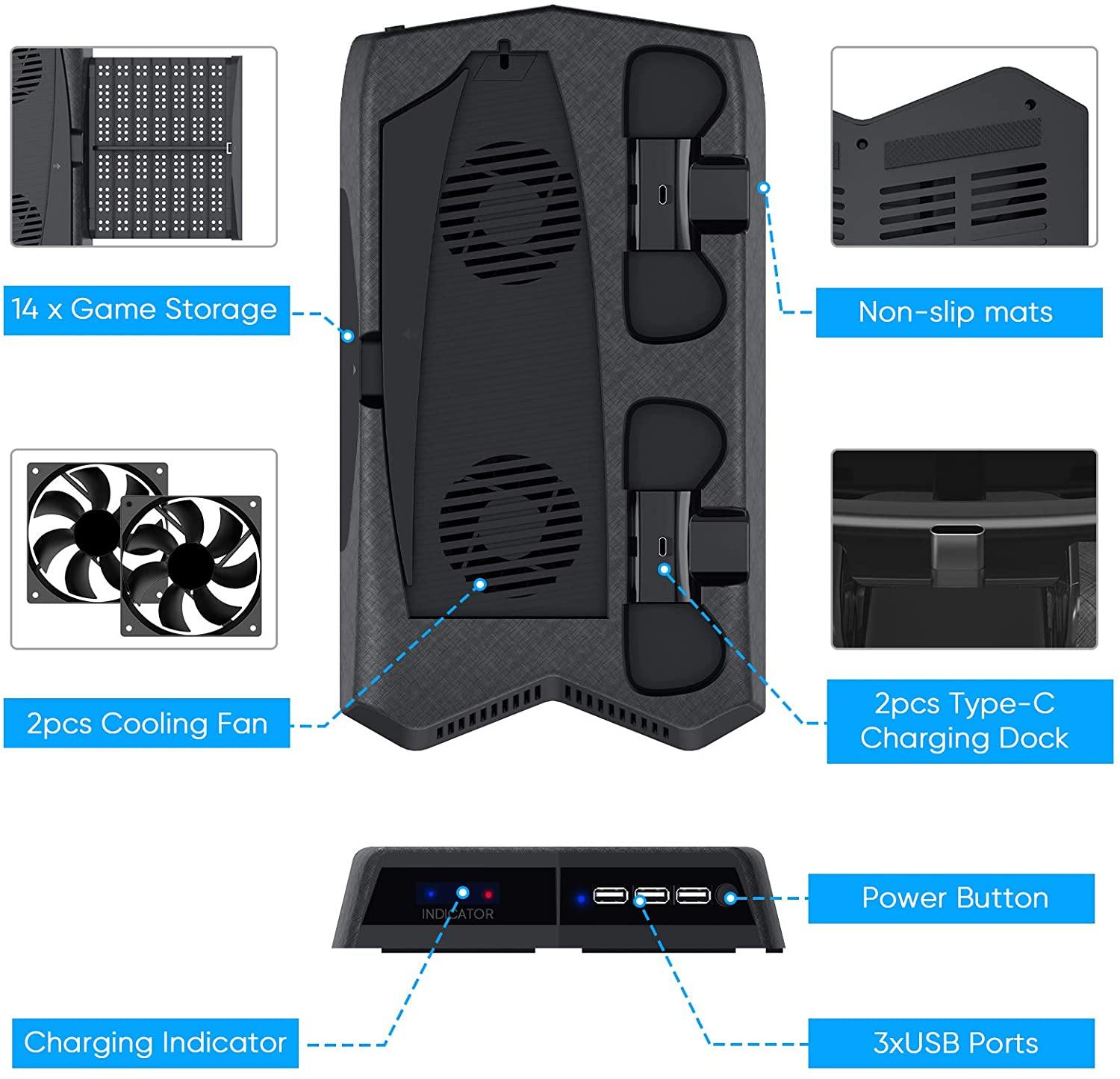 Vertical Stand for Playstation 5 with Cooling Fan Charging Station - JOY2ESpree