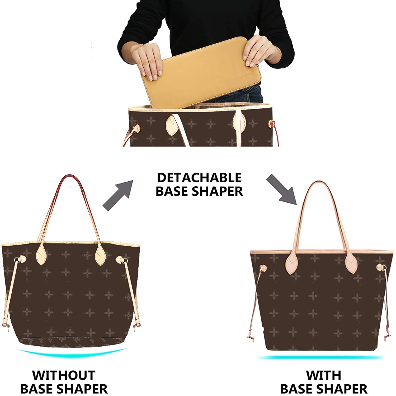 CHICECO Handbag Base Shaper for LV Neverfull MM Speedy 30, Vegan Leather and Felt