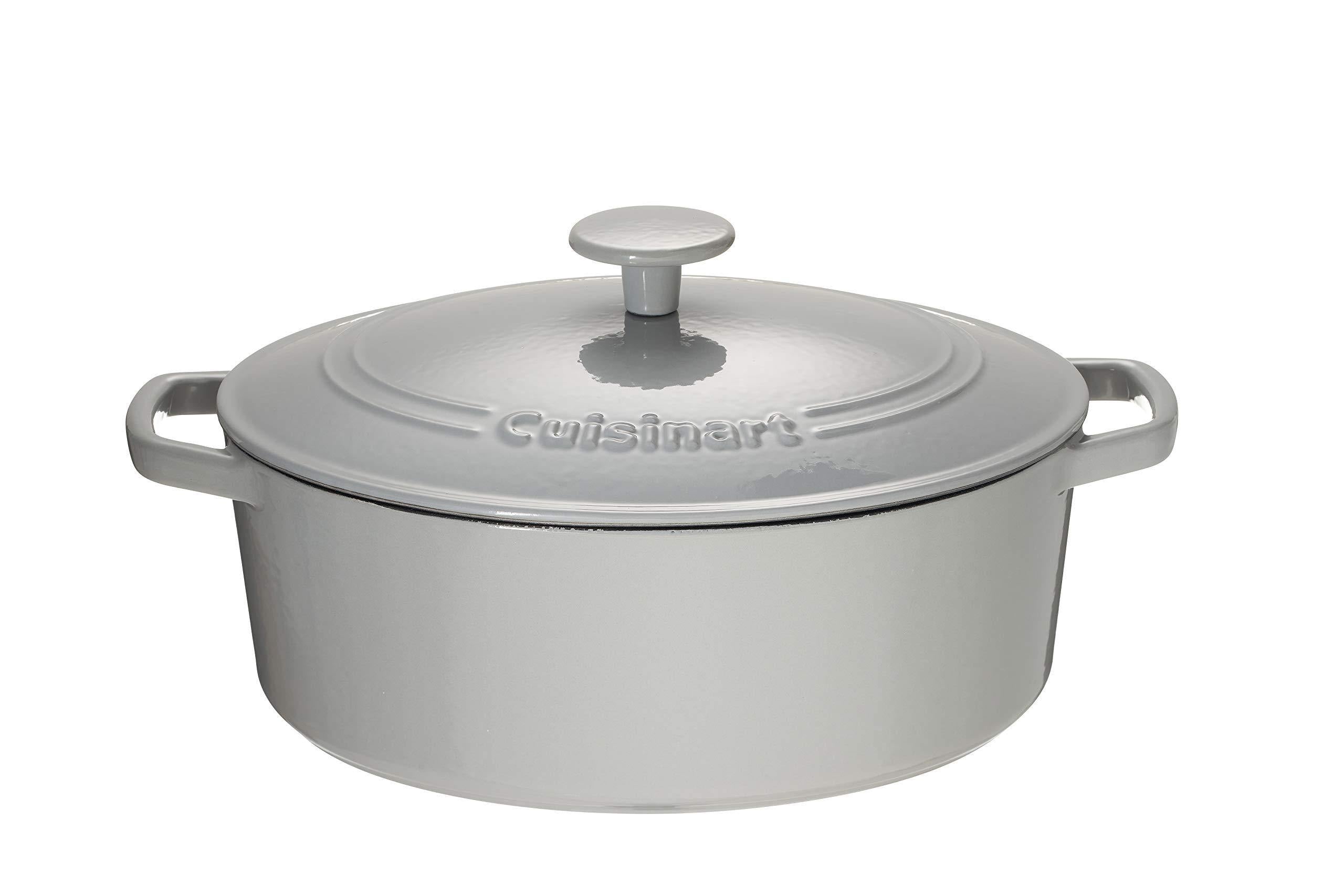 Cuisinart Chef's Classic Enameled Cast Iron 5.5-Quart Oval Covered Casserole, Enameled Cool Grey - JOY2ESpree