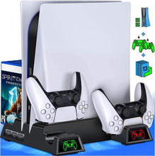 
                        
                          Load image into Gallery viewer, BEBONCOOL PS5 Stand PS5 Cooling Station for Playstation 5 Console, PS5 Stand Cooling Fan with Controller Charger &amp; 13 Game Storage - JOY2ESpree
                        
                      