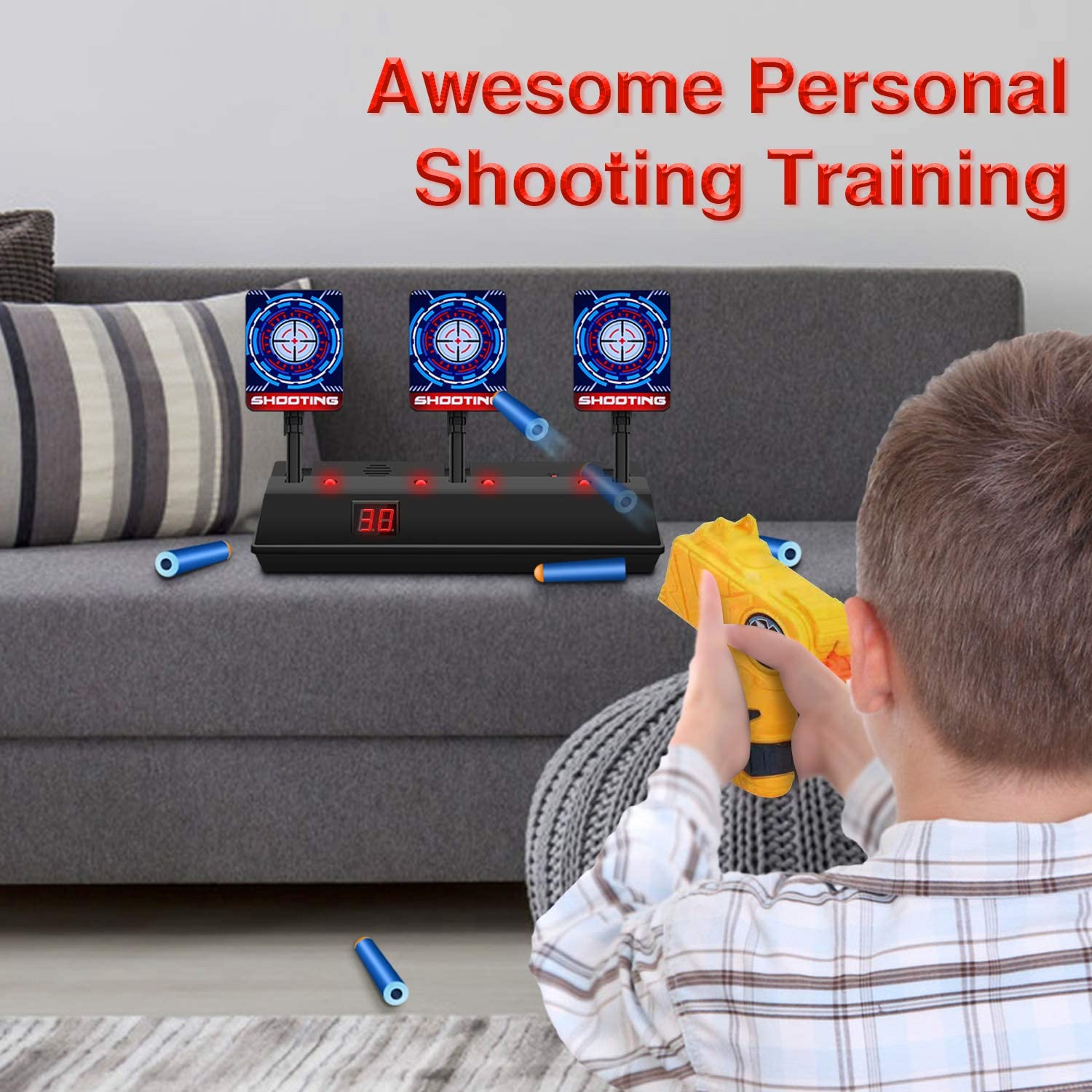STOTOY Electronic Targets for Nerf Guns, Running Shooting Target Scoring Auto Reset Digital Targets with Track, Practice Toys with Moving and Static Modes,Toy for Kids-Boys & Girls