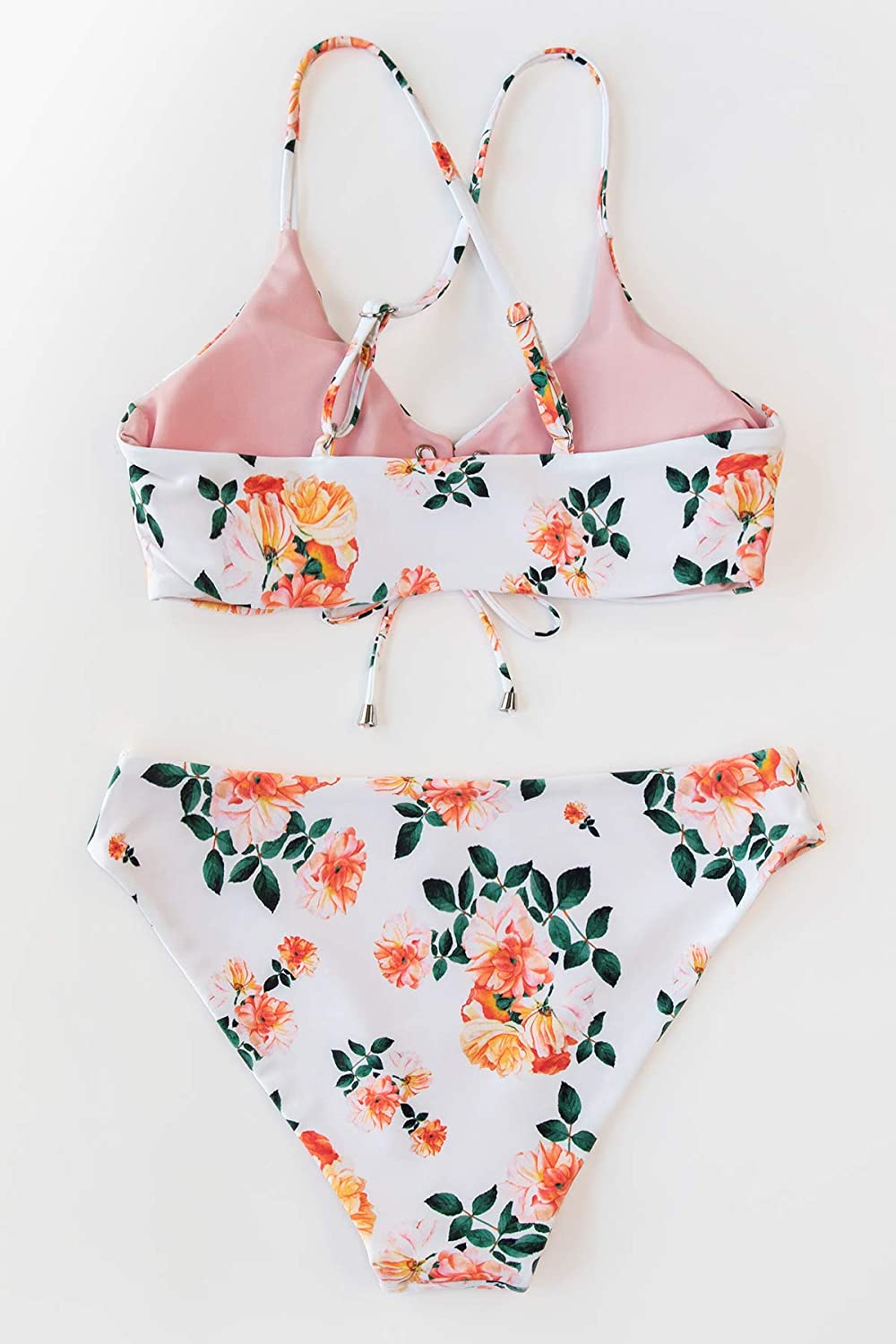 CUPSHE Women's Reversible Lace Up Bikini Sets Floral and Striped