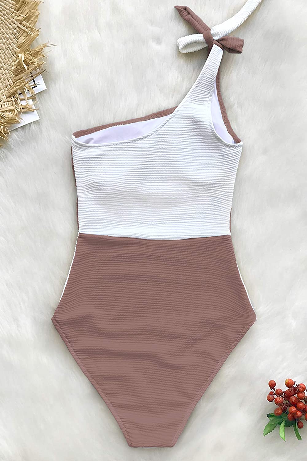CUPSHE Women's One Piece Swimsuit Color Block One Shoulder Bowknot Bathing Suit