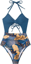 
                        
                          Load image into Gallery viewer, CUPSHE Women's Black Floral Print Halter Cutout High Waist One Piece Swimsuit
                        
                      