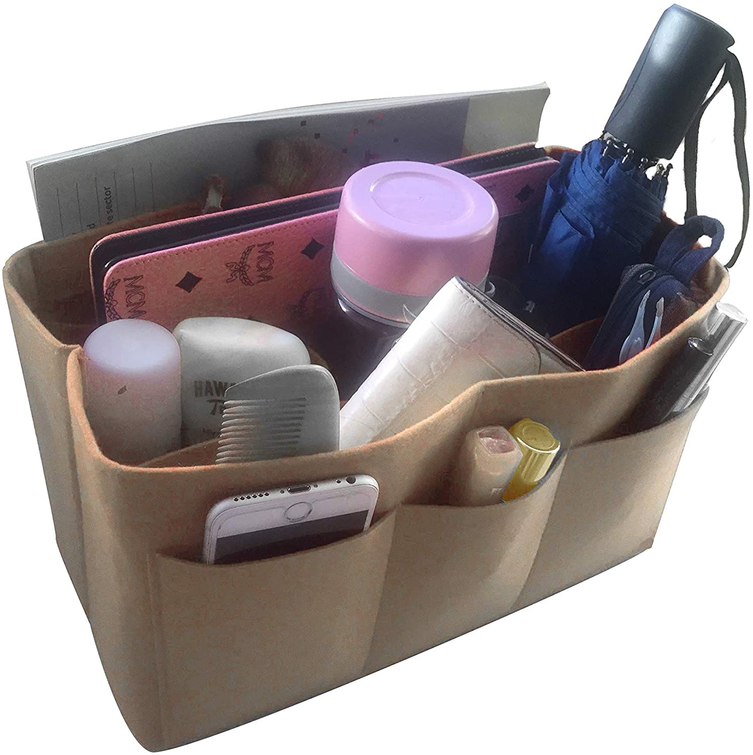 Felt Tote Bag Organizer Insert with Pockets, Handbag Purse Shaper, fits Neverfull, Speedy, Longchamp, etc.