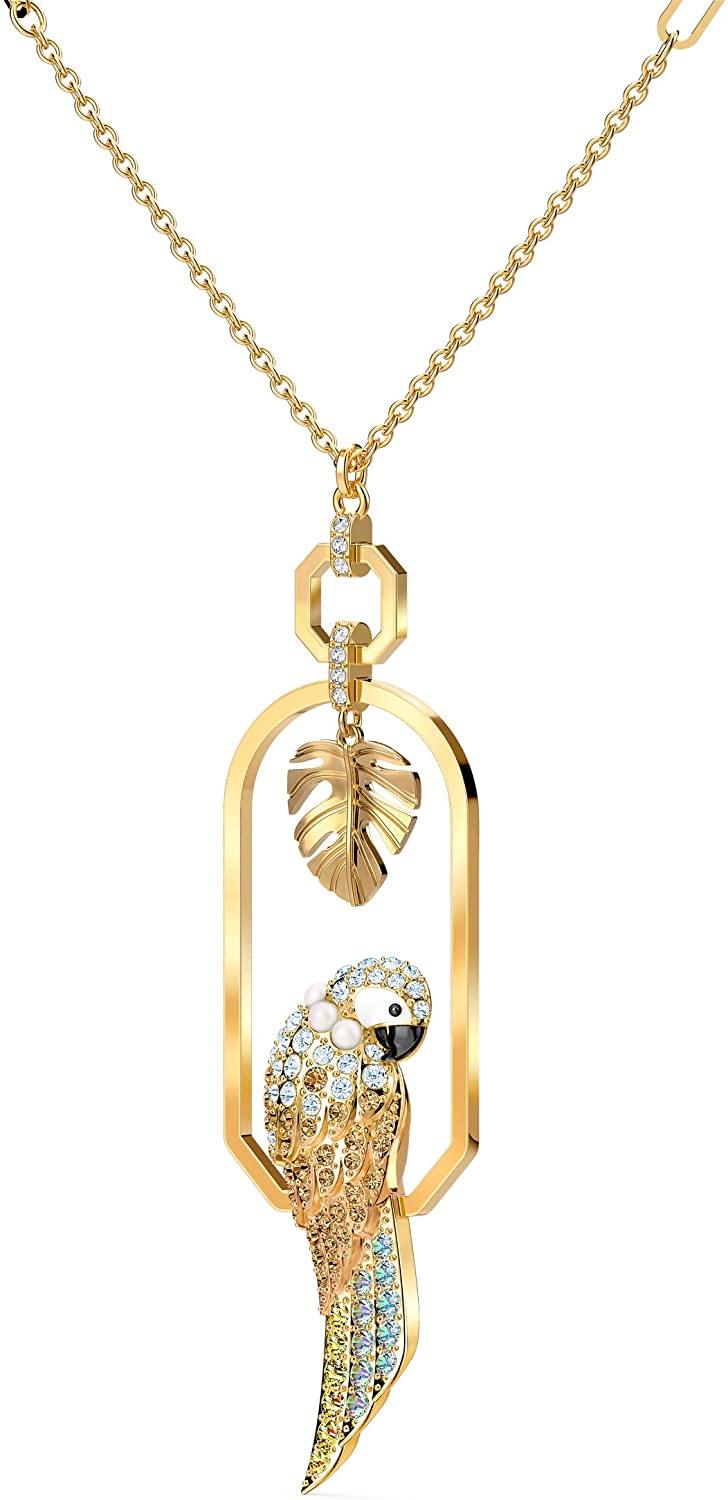 SWAROVSKI Women's Tropical Leaf and Parrot Design, Gold-Tone Finish, Necklace & Earrings Crystal Jewelry Collection - JOY2ESpree