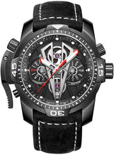 
                        
                          Load image into Gallery viewer, Reef Tiger Mens Sport Mechanical Watches with Steel Black Dial Automatic Watch Calfskin Leather Strap RGA3591
                        
                      