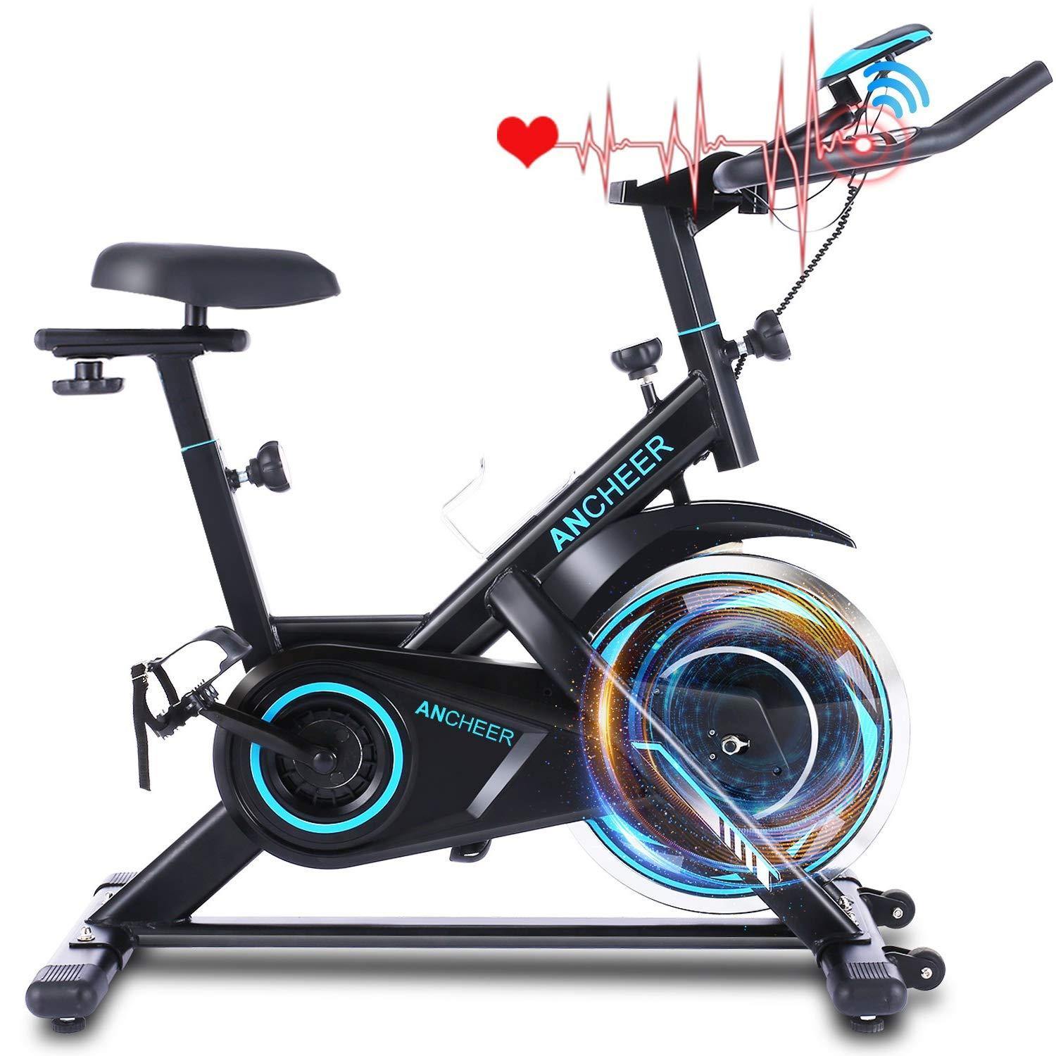ANCHEER 49Lbs Exercise Bike Stationary, 330 Lbs Weight Capacity - Cycling Bike Heart Rate Monitor & Tablet Holder and LCD Monitor for Home Workout - JOY2ESpree