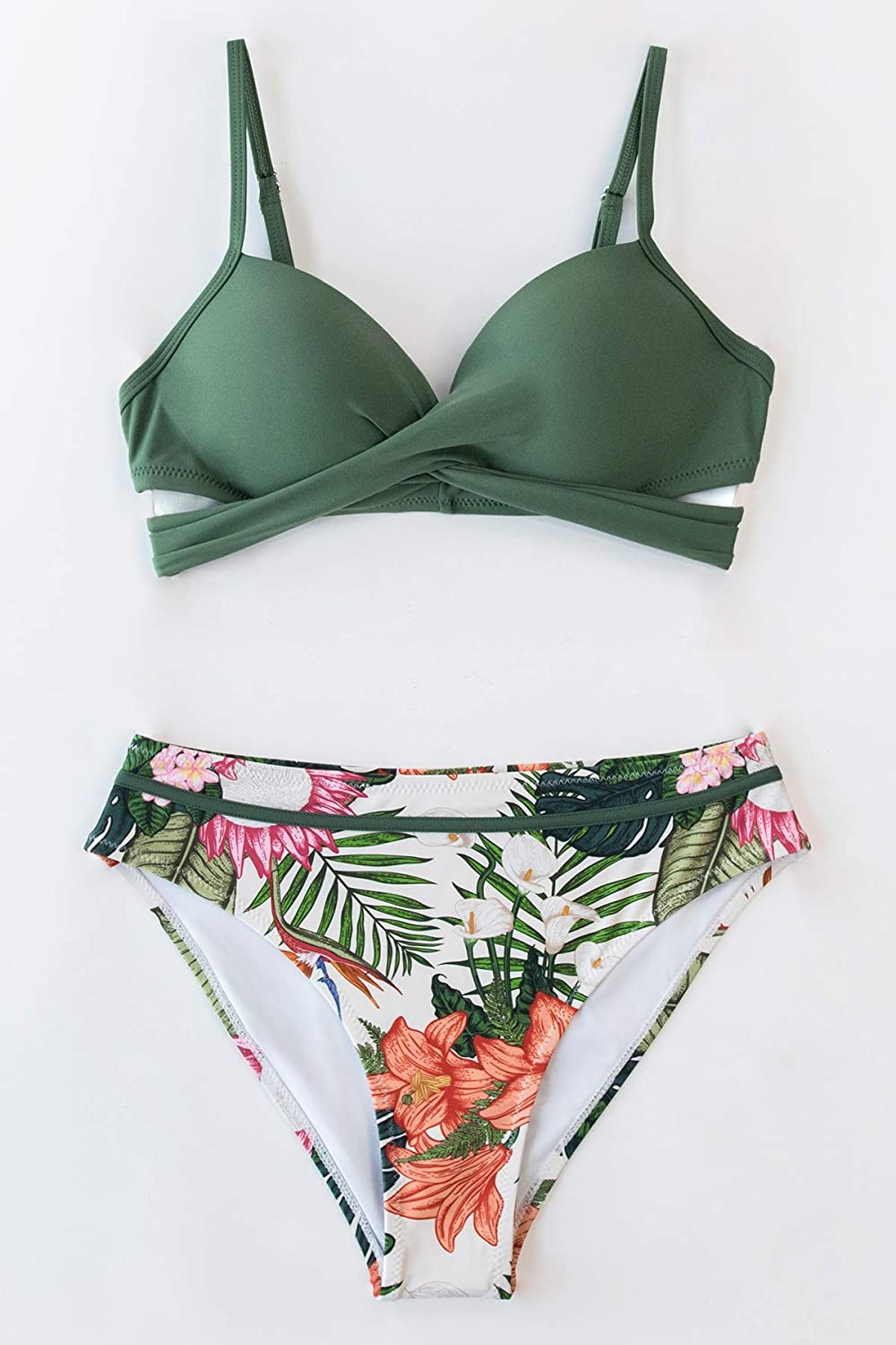 CUPSHE Women's Wrap Top Floral Bottom Bathing Suit Two Piece Sexy Swimsuit