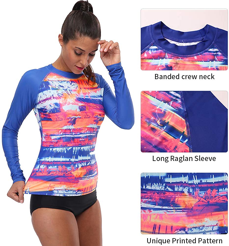 CharmLeaks Women's Long Sleeve Rashguard UPF 50 Sun Protection Swimsuit Top Striped Swim Shirts