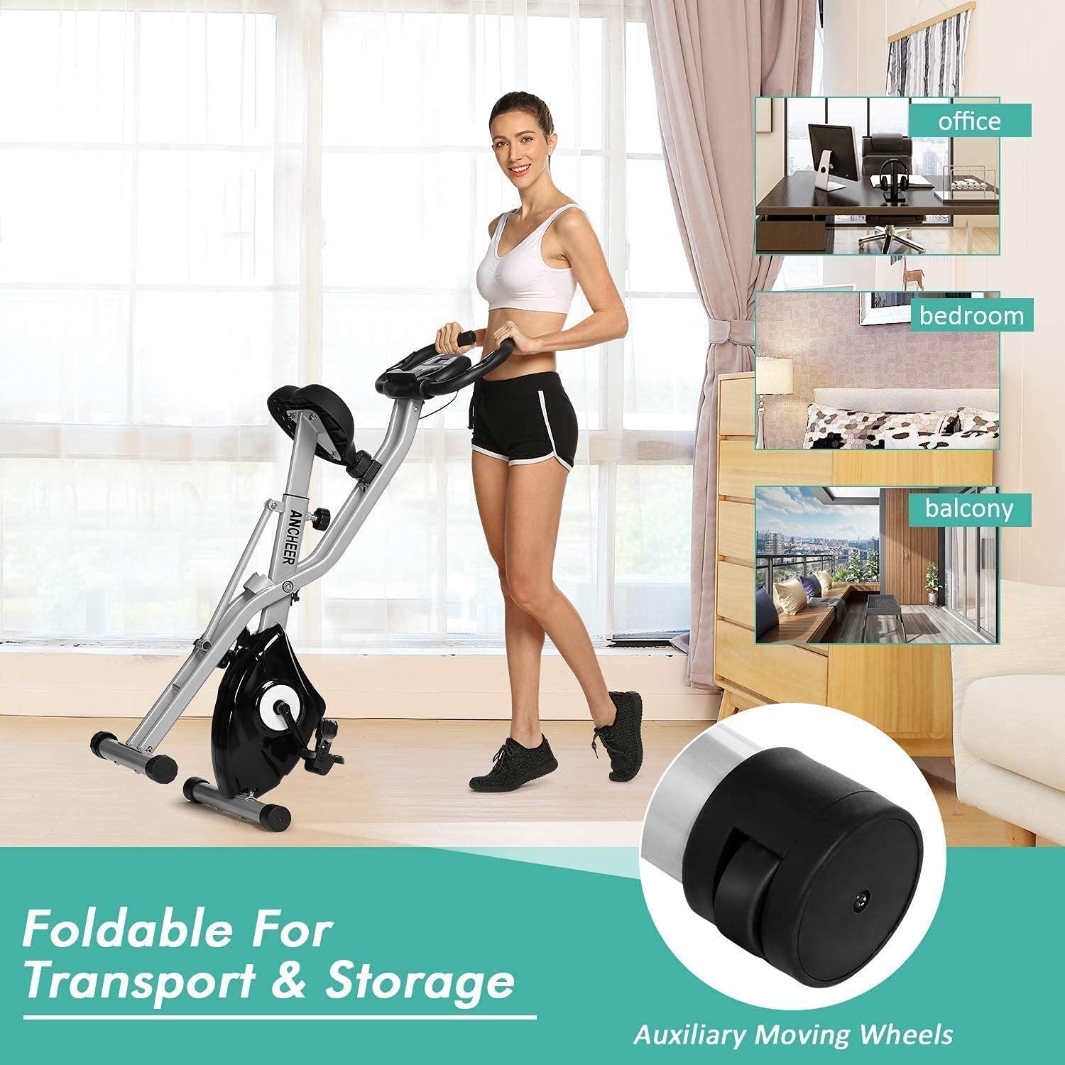 ANCHEER Folding Exercise Bike, Magnetic Indoor Cycling Bike Fitness Stationary Bike with App Connection - JOY2ESpree