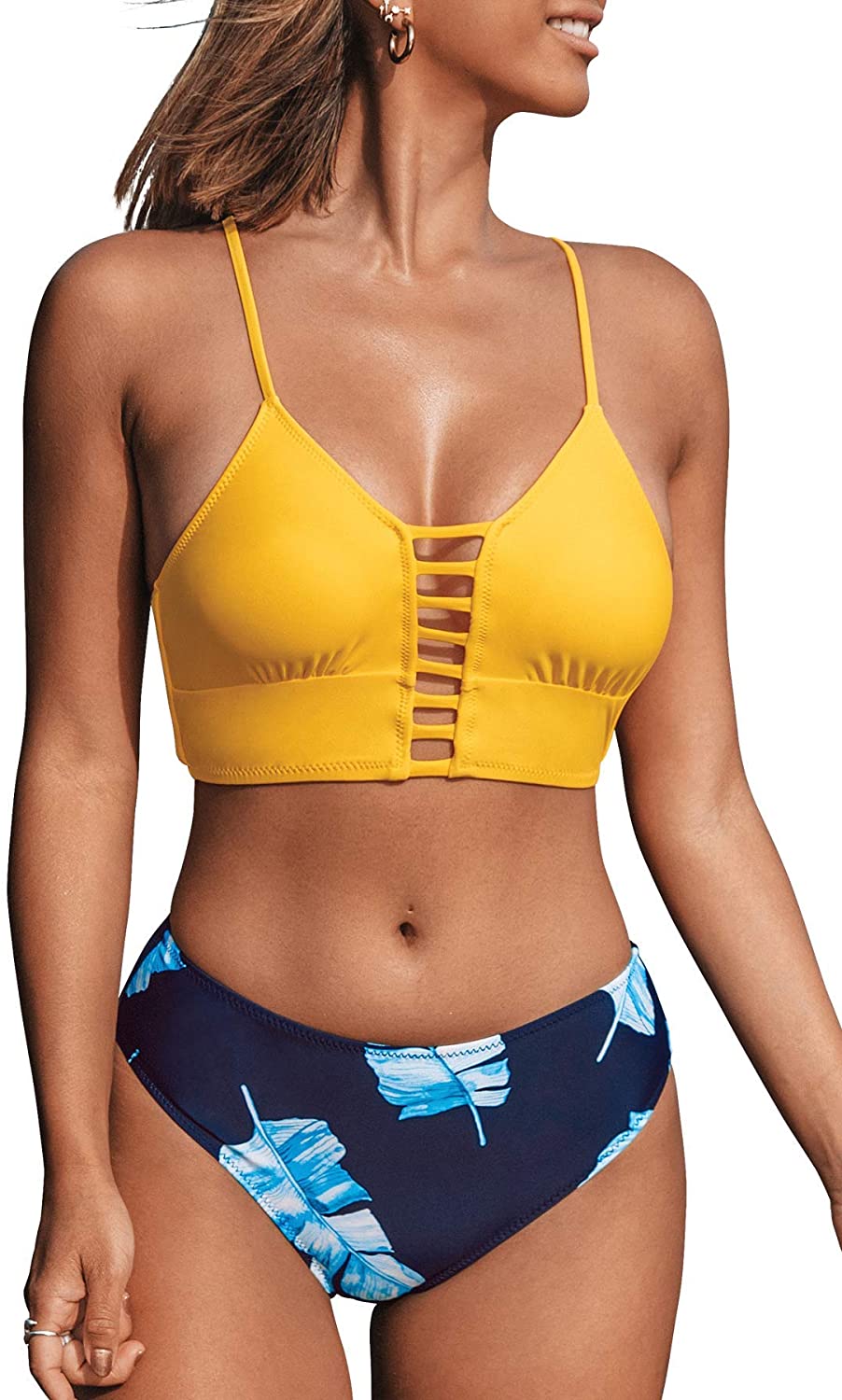 CUPSHE Women’s Bikini Swimsuit Floral Print Lace Up Strappy Two Piece Bathing Suit