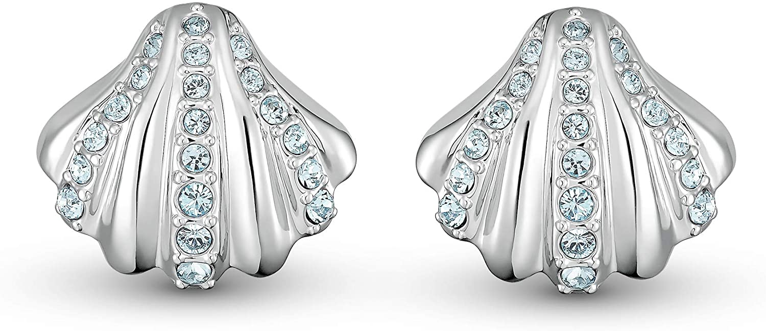 SWAROVSKI Women's Shell Jewelry Collection, Rhodium Finish, Aqua Blue Crystals - JOY2ESpree