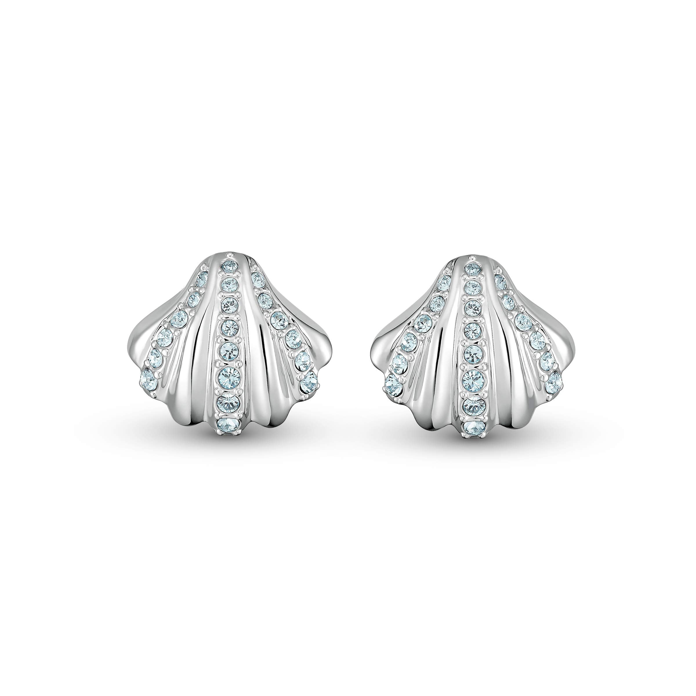 SWAROVSKI Women's Shell Jewelry Collection, Rhodium Finish, Aqua Blue Crystals - JOY2ESpree