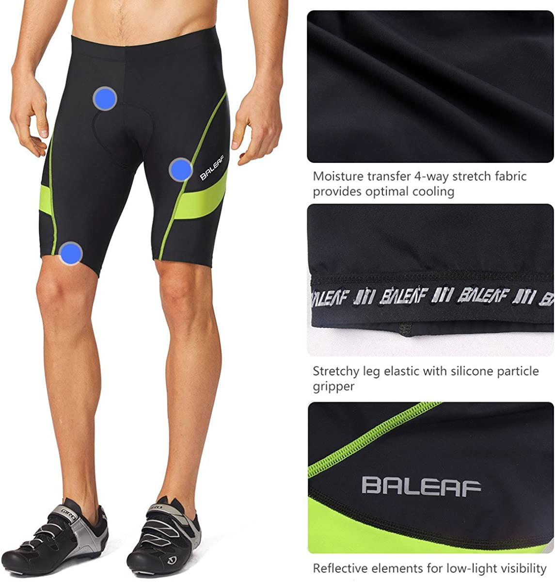 BALEAF Men's Bike Shorts Padded Cycling Bicycle Road Bike Tights Biker Pockets UPF 50+