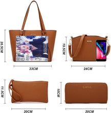 
                        
                          Load image into Gallery viewer, Women Fashion Handbags Wallet Tote Bag Shoulder Bag Top Handle Satchel Purse Set 4pcs
                        
                      