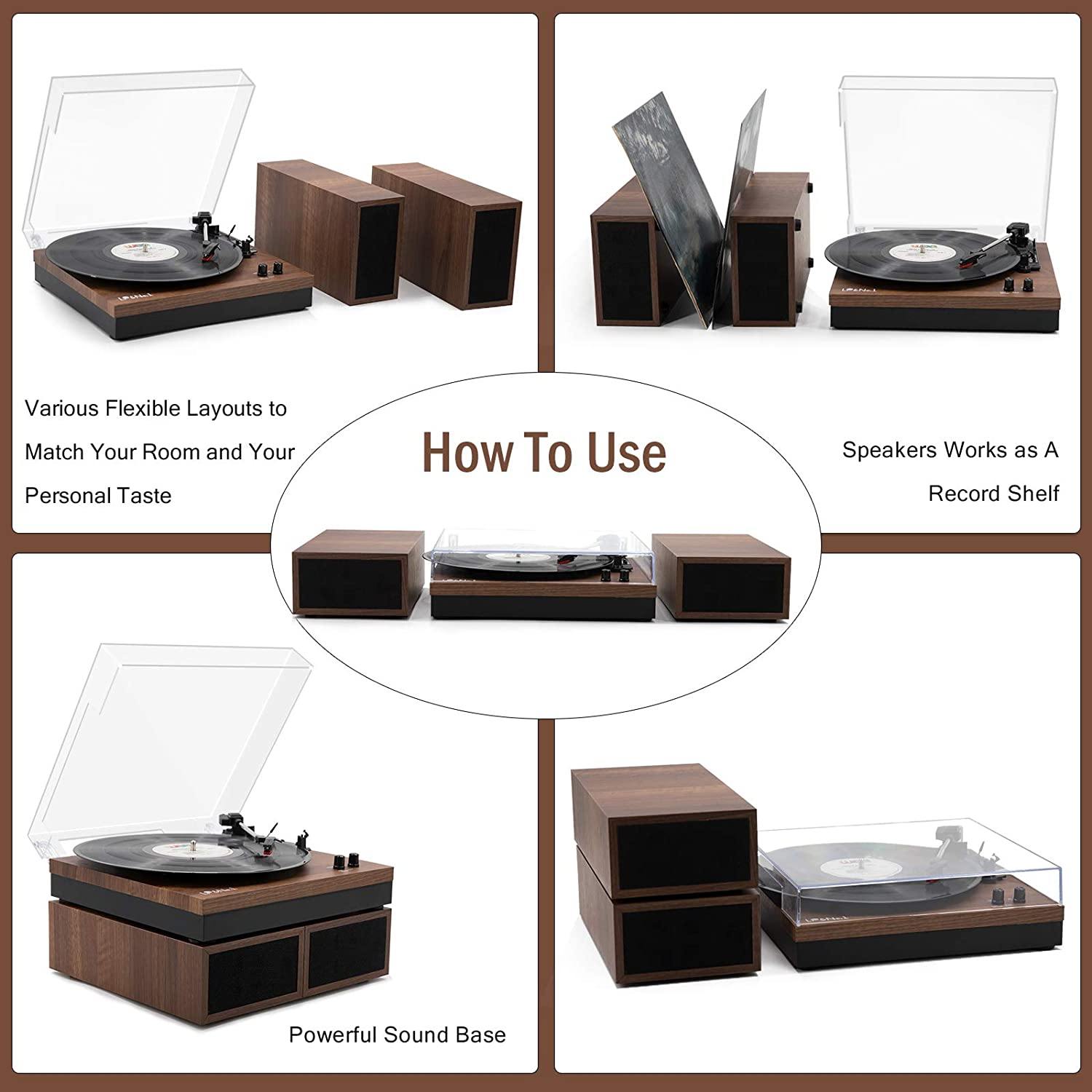 LP&No.1 Retro Bluetooth Record Player with Stereo External Speakers - JOY2ESpree