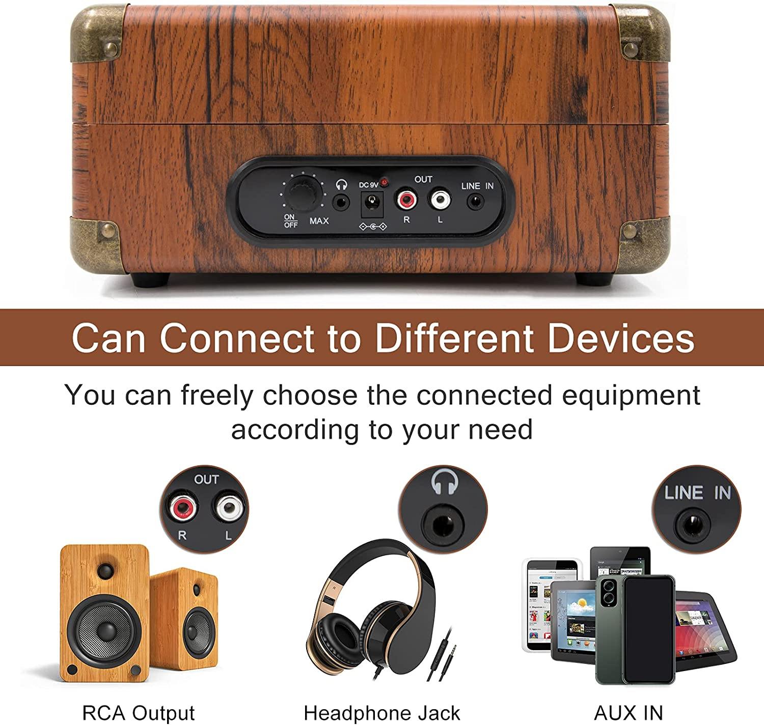 LP&No.1 Portable Suitcase Turntable with Stereo Speaker,3 Speeds Belt-Drive Vinyl Record Player Black - JOY2ESpree