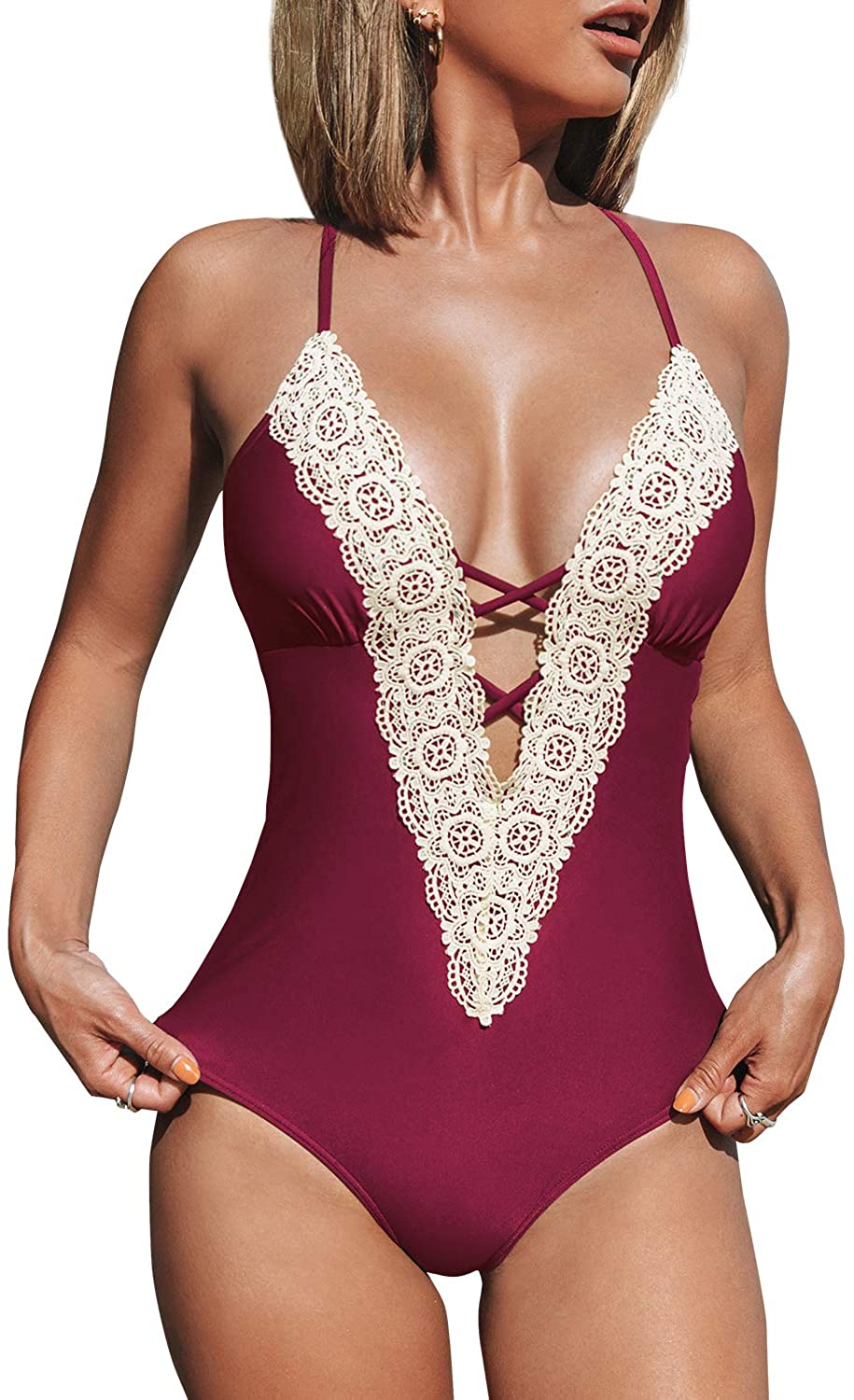 CUPSHE Fashion Women's Ladies Vintage Lace Bikini Sets Beach Swimwear Bathing Suit