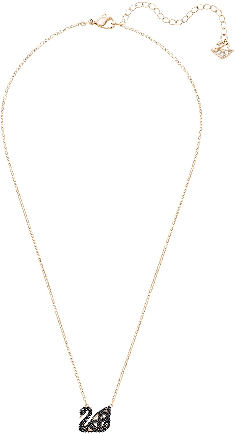 SWAROVSKI Women's Iconic Swan Jewelry Collection, Rose Gold Tone Finish, Black Crystals - JOY2ESpree