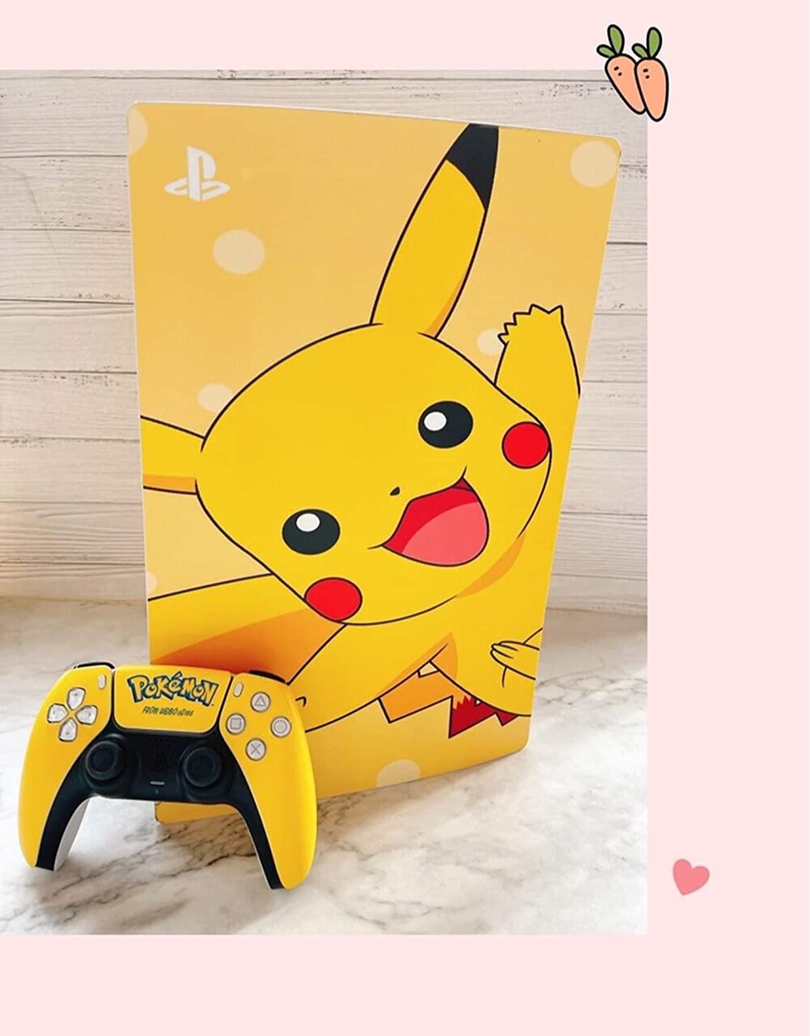Skin for PS5 Disk Edition Playstation 5 Console and Controllers Skin Vinyl Sticker Decal Cover Stickers for PS5 Playstation 5 (Pikachu) - JOY2ESpree