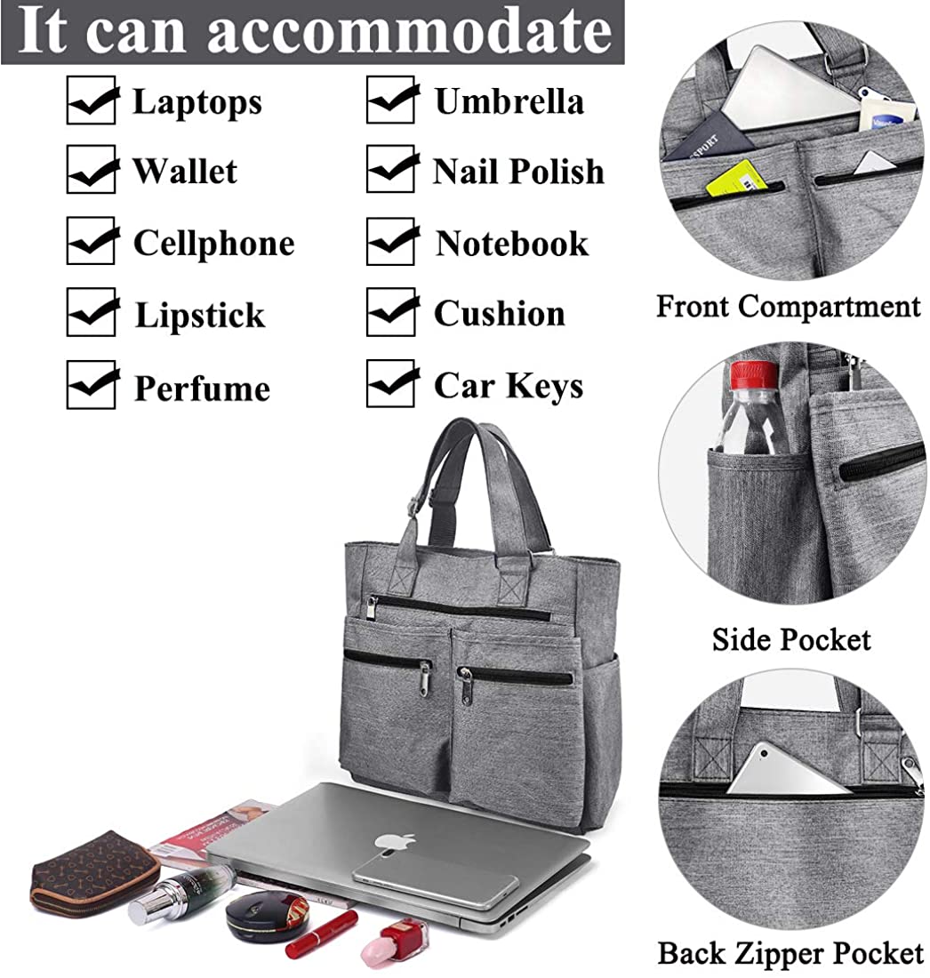 Canvas Tote Bag Waterproof Nylon Multi Pocket Shoulder Bags Laptop Work Bag Teacher Purse and Handbags for Women & Men