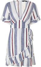 
                        
                          將圖片載入圖庫檢視器 Simplee Women Sexy Deep V-Neck Short Sleeve Striped Print Mini A Line Dress
                        
                      