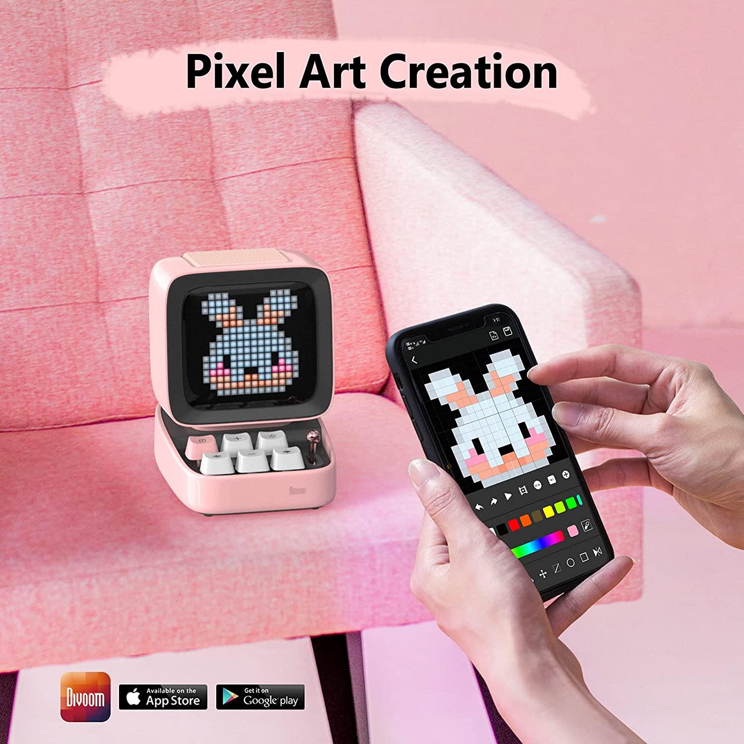 Divoom Ditoo Retro Pixel Art Game Bluetooth Speaker with 16X16 LED App Controlled Front Screen (Black) - JOY2ESpree
