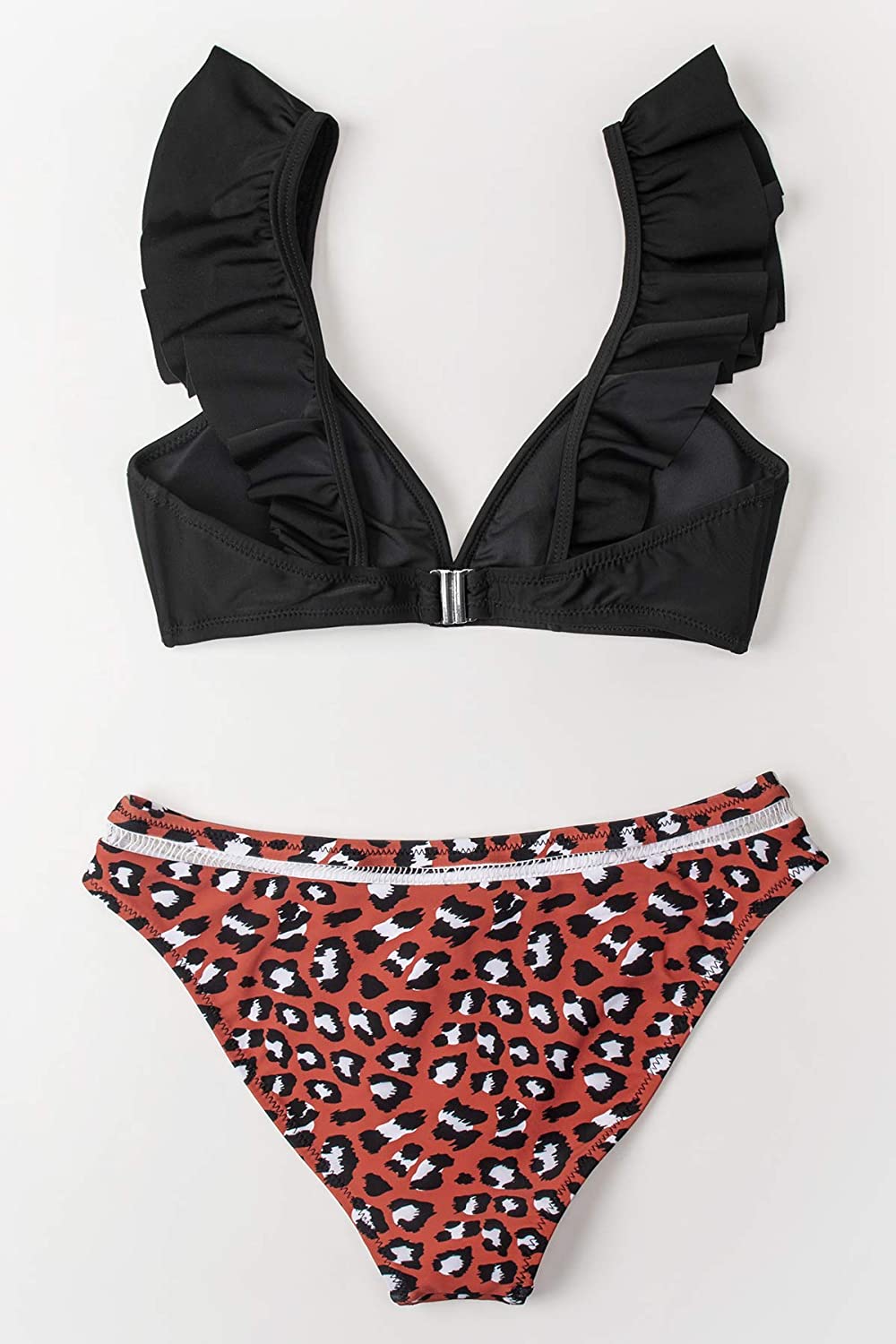 CUPSHE Women's Orange Floral Bottom Ruffle Hook Closure Bikini Set
