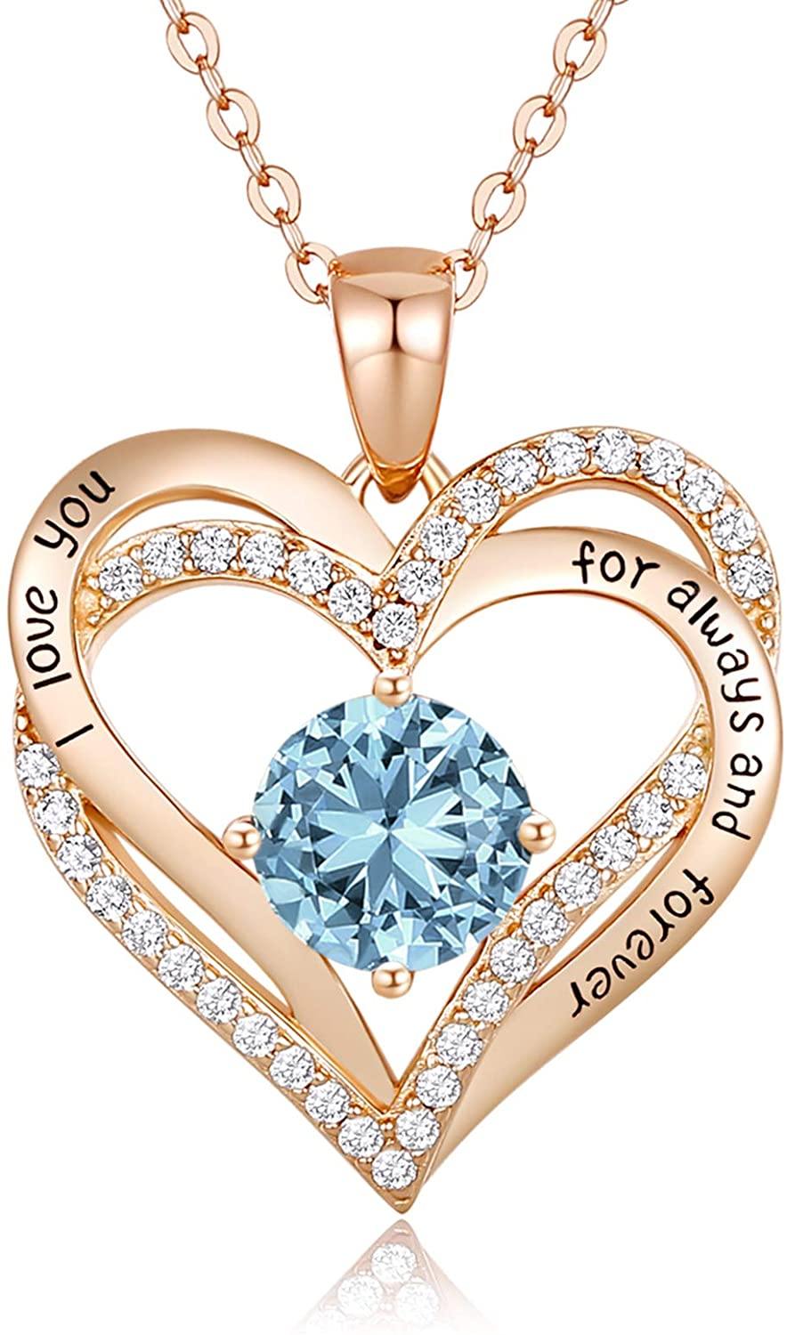 CDE Forever Love Heart Women Necklace 925 Sterling Silver Rose Gold Plated Birthstone Pendant Necklaces for Women - JOY2ESpree
