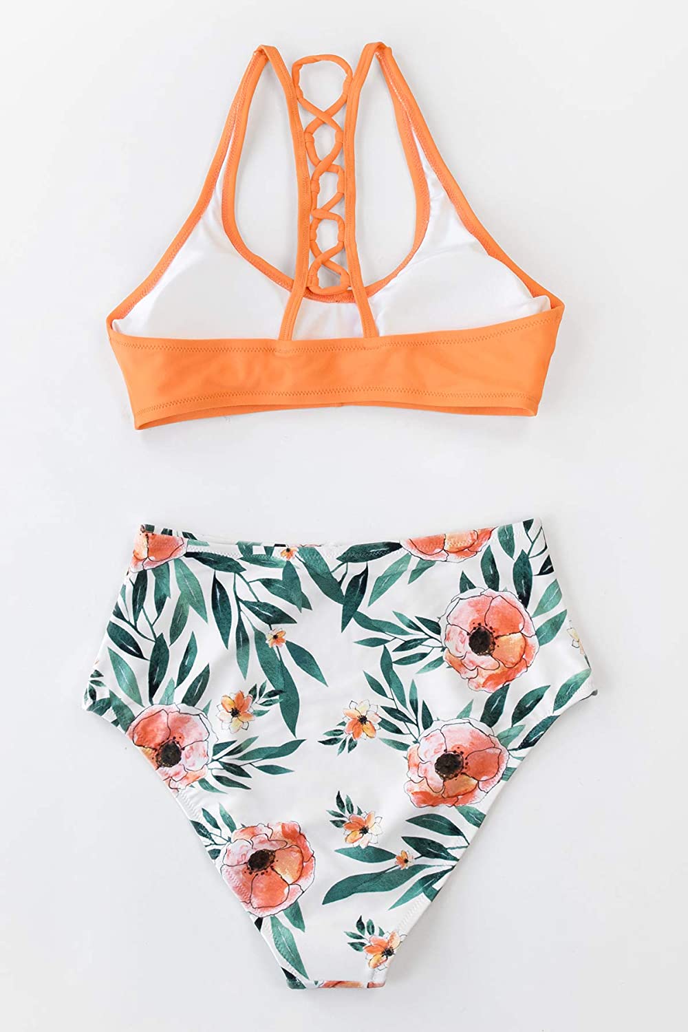 CUPSHE Women's High Waisted Bikini Floral Lace Up Two Piece Swimsuits