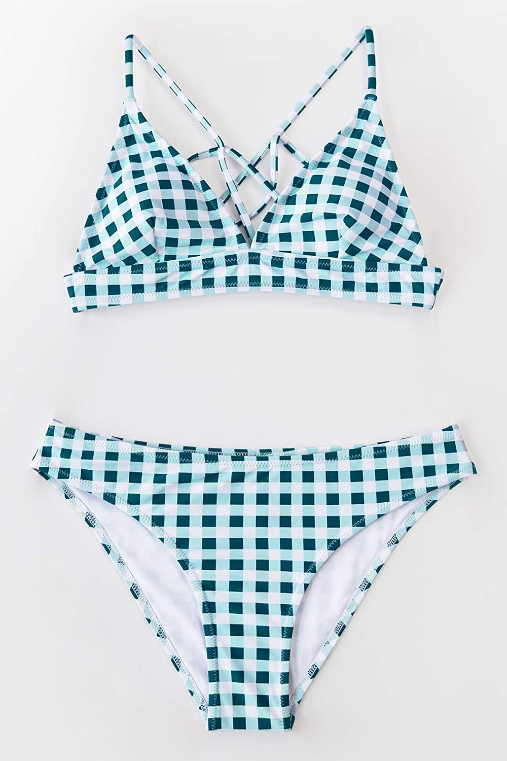CUPSHE Women’s Bikini Swimsuit Stripe V Neck Back Cross Two Piece Bathing Suit