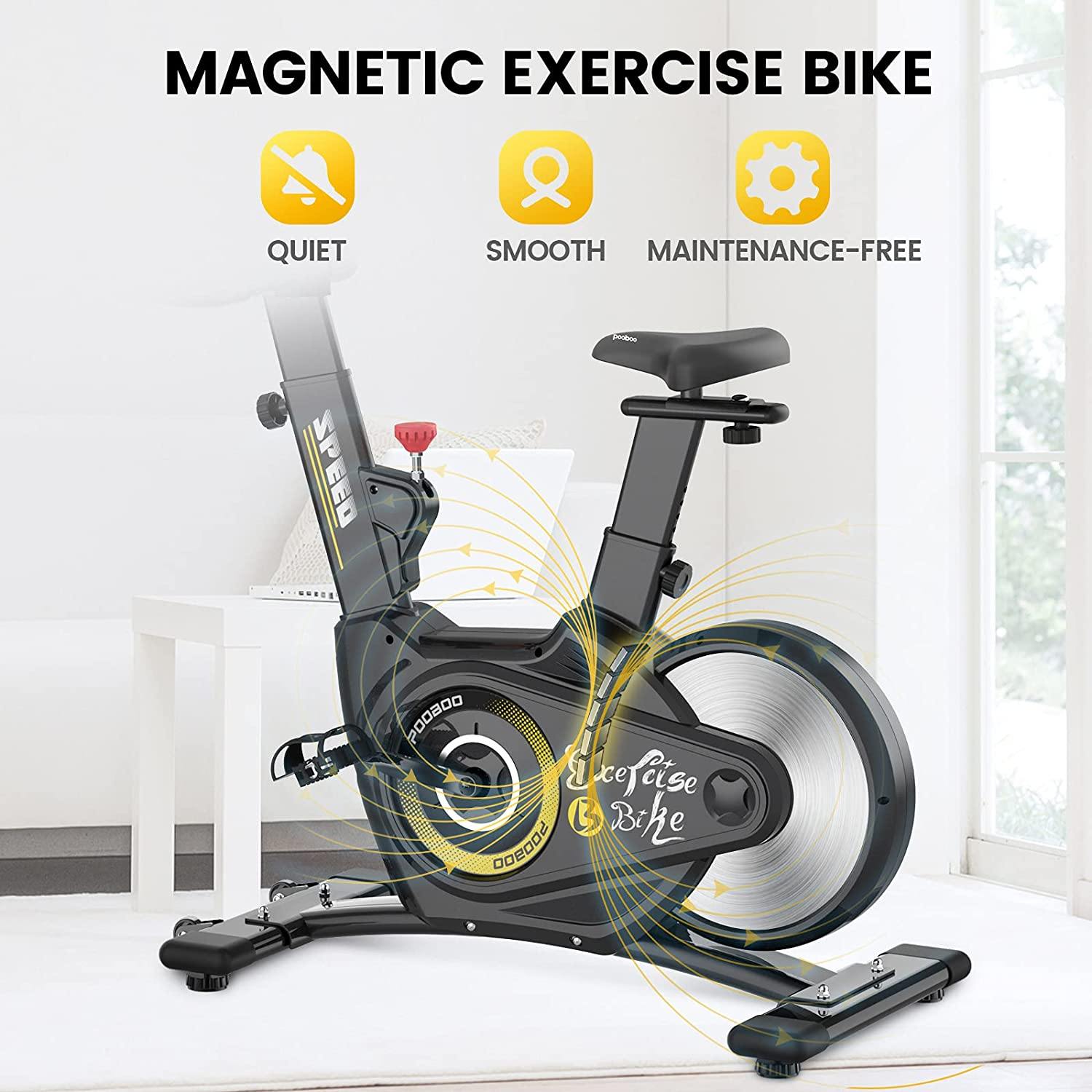 pooboo Magnetic Exercise Bikes Indoor Cycling Bikes Belt Driven Stationary Bike with LCD Display and Ipad Holder for Home Cardio Training - JOY2ESpree